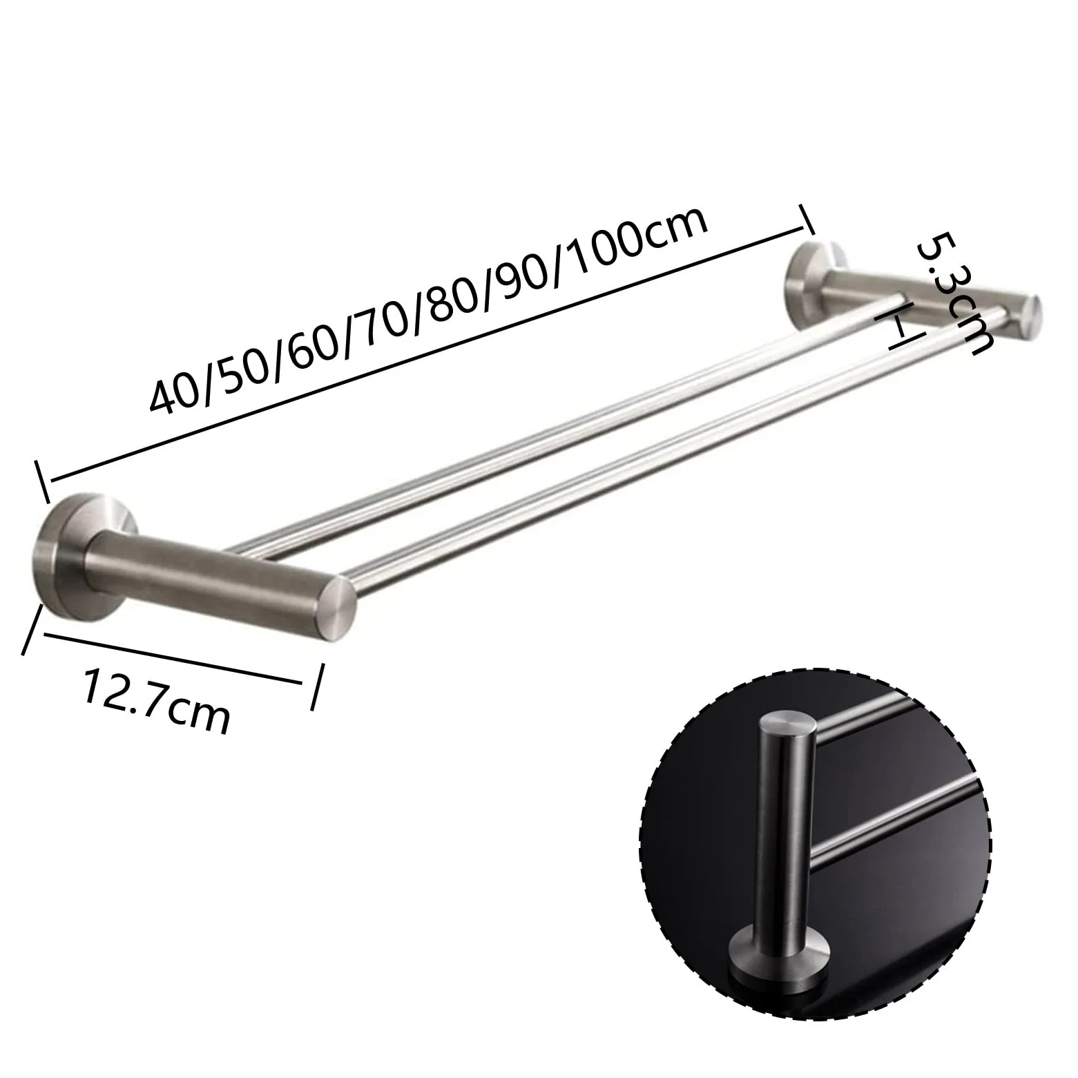 Portasciugamani doppio da parete in acciaio inox SUS304, 40-100 cm, per cucina, bagno, WC, hotel, design moderno e salvaspazio (dimensioni: 40 cm)