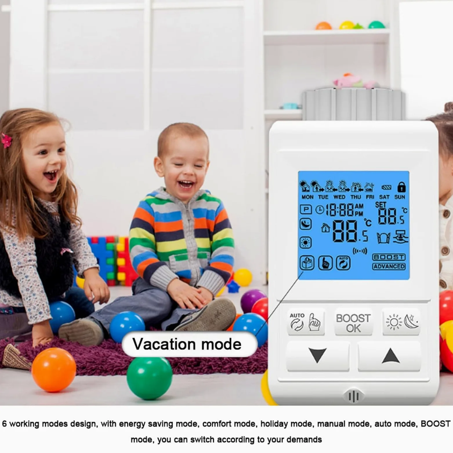 Valvola termostatica intelligente per radiatore, valvola termostatica programmabile, controllo vocale e funzione di controllo APP, controller digitale intelligente per il riscaldamento centra