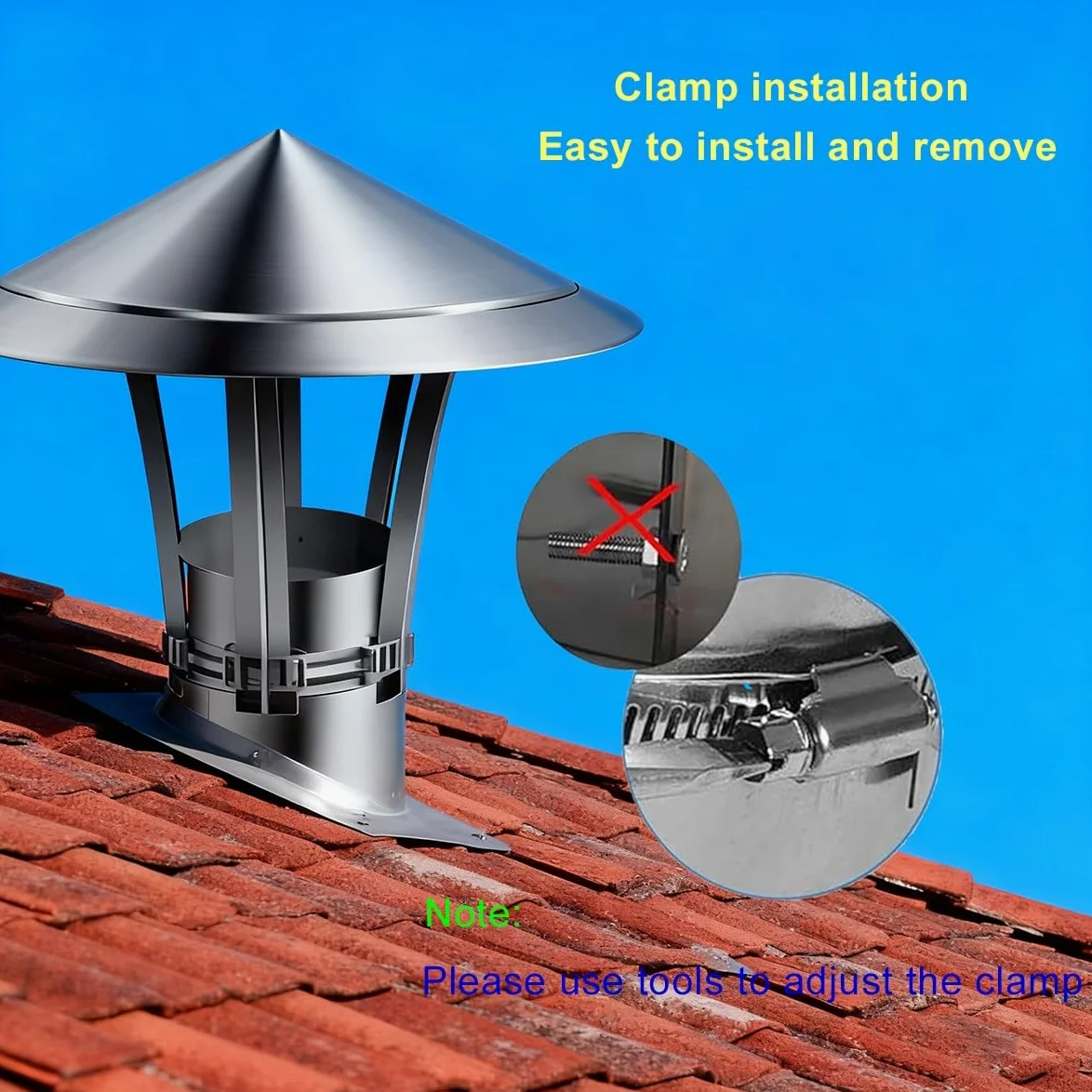 Tappo per canna fumaria rotonda regolabile in acciaio inox 201 (14 cm, 16,8 cm, 24,9 cm)
