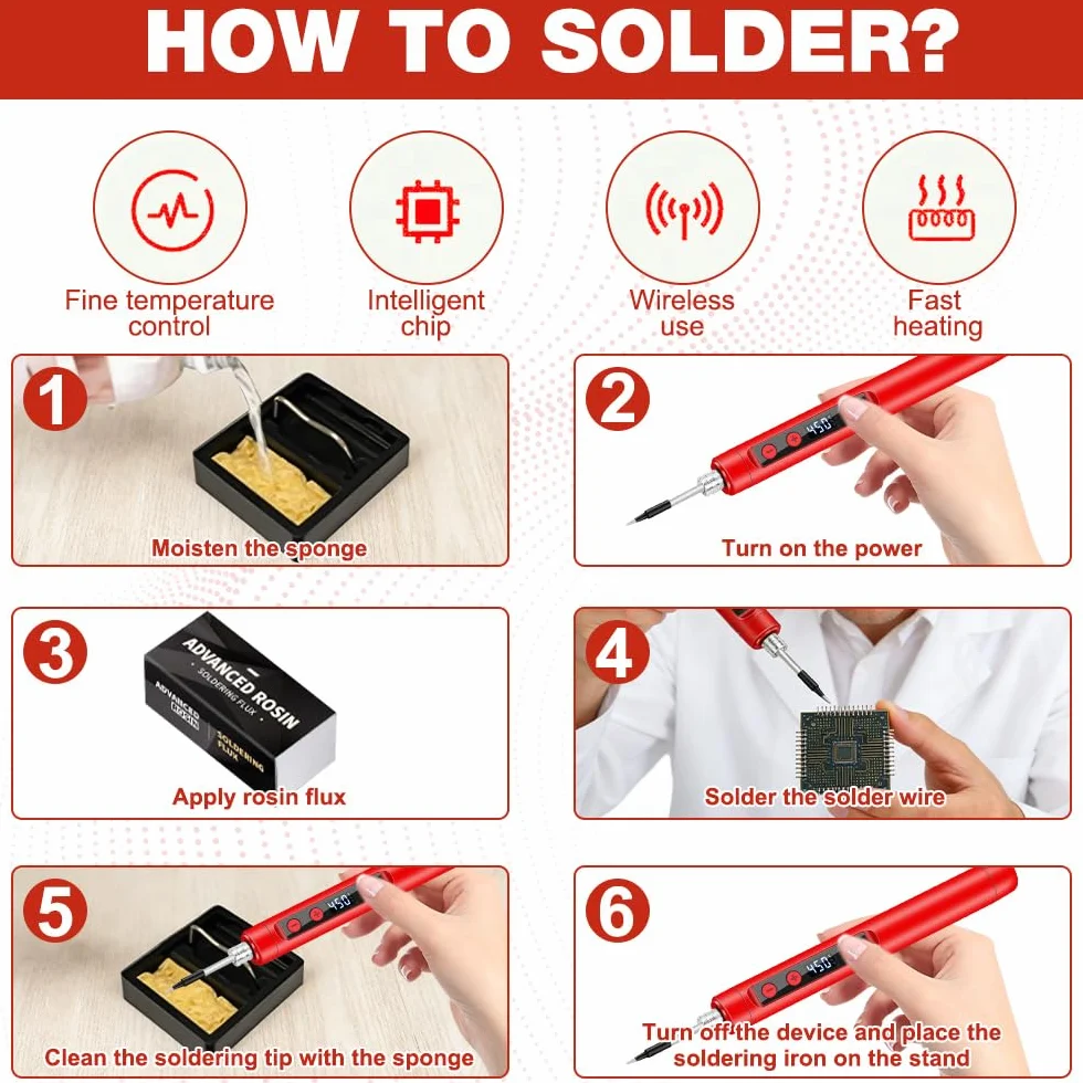 Saldatore a batteria USB con LCD 180℃-450℃, ferro portatile set con filo saldatura e 3 punte