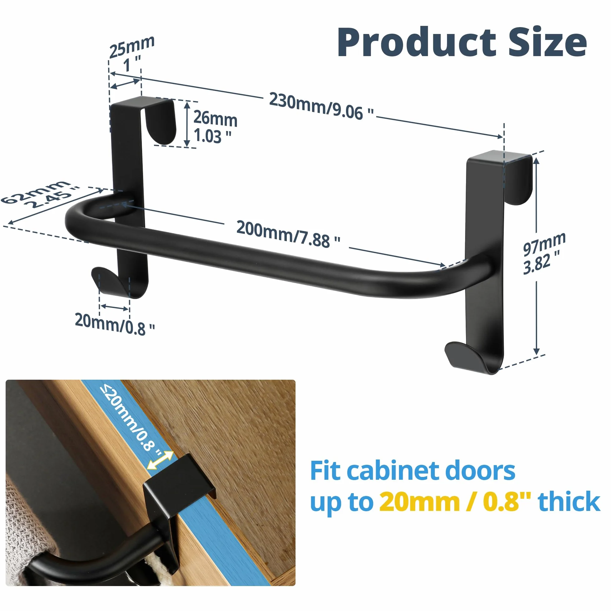 SAYAYO Porta Asciugamani Nero 23CM 2 Pezzi Appendini per Cucina Bagno Senza Forare