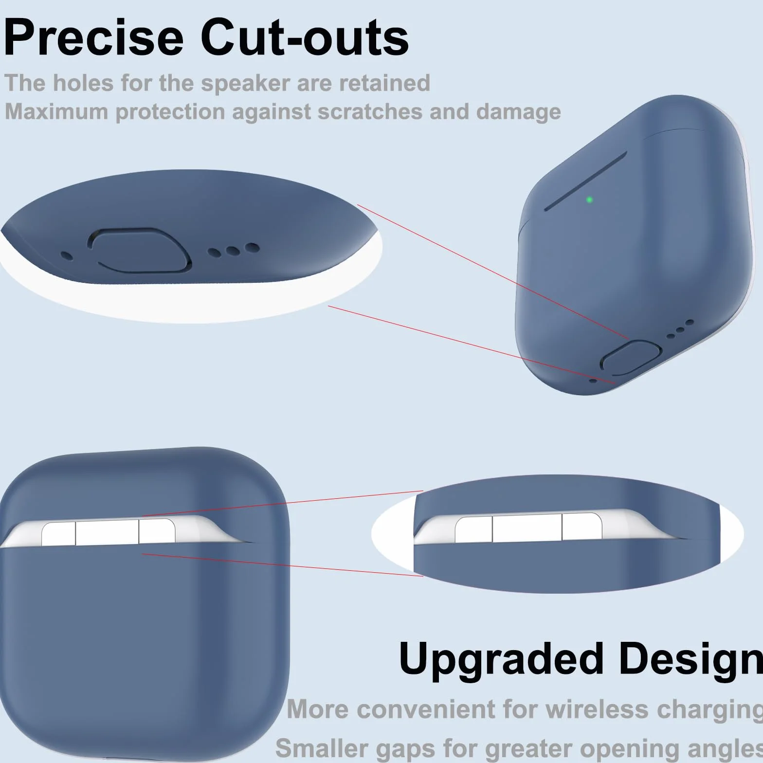 Custodia per Airpods 4, Case Protettiva Sottile in Silicone per AirPods 4th 2024 (USB-C) Cover in Silicone Visibile con LED Frontale, Navy Blu