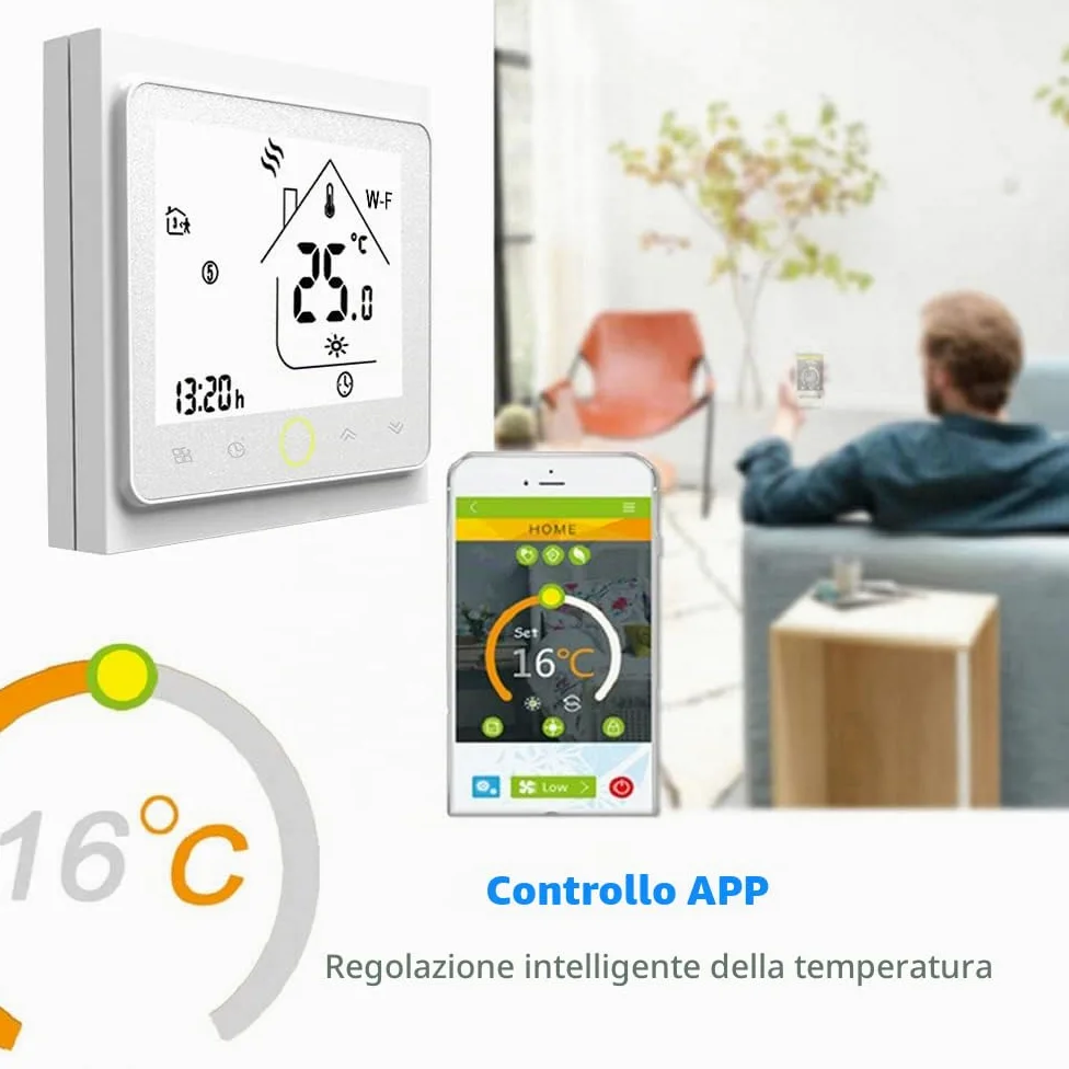 Termostato WiFi per Caldaia a Gas - Thermostat Intellight Programmabile, Supporto App/Controllo Vocale, Compatibile con Alexa/Google Home, 5A, GC
