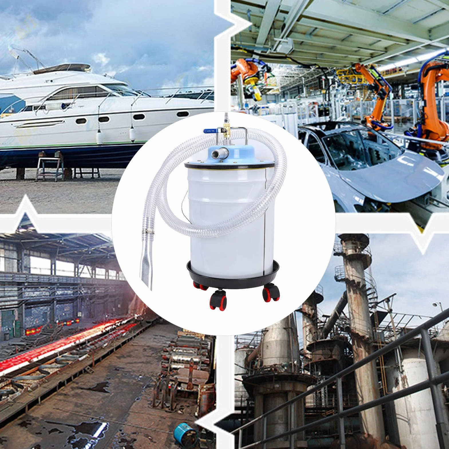 Asixxsix Aspirapolvere Pneumatico, Aspiracenere in Acciaio Inossidabile Premium con Grande Capacità di 20 Litri, per Limatura di Ferro, Aspirapolvere di Particelle di Olio e Liquidi