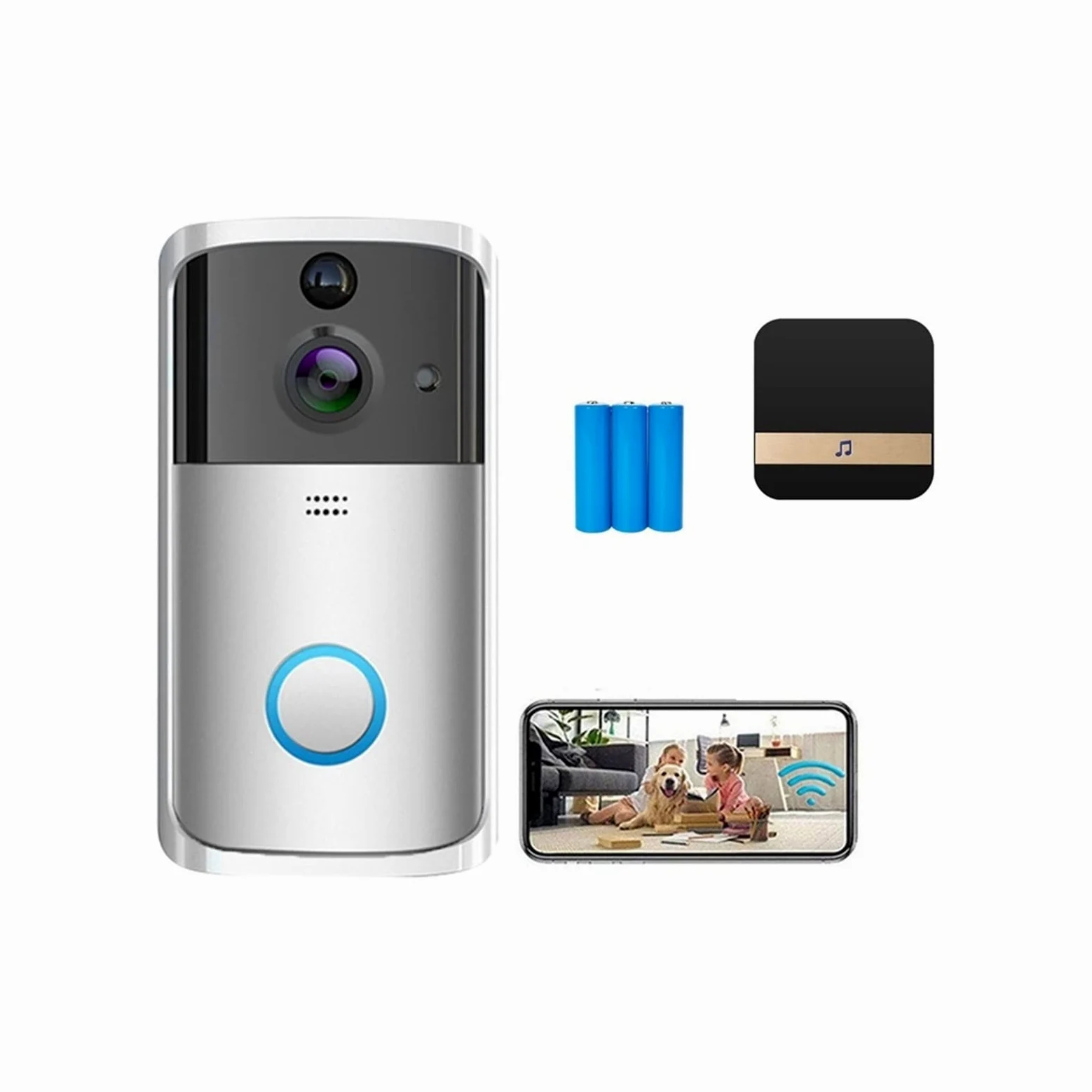 Videocitofono Wifi, Videocitofono Campanello senza fili Smart Videocamera Citofono citofono con rilevamento del movimento Impermeabile for la sicurezza domestica per la sicurezza domestica(Blue regula