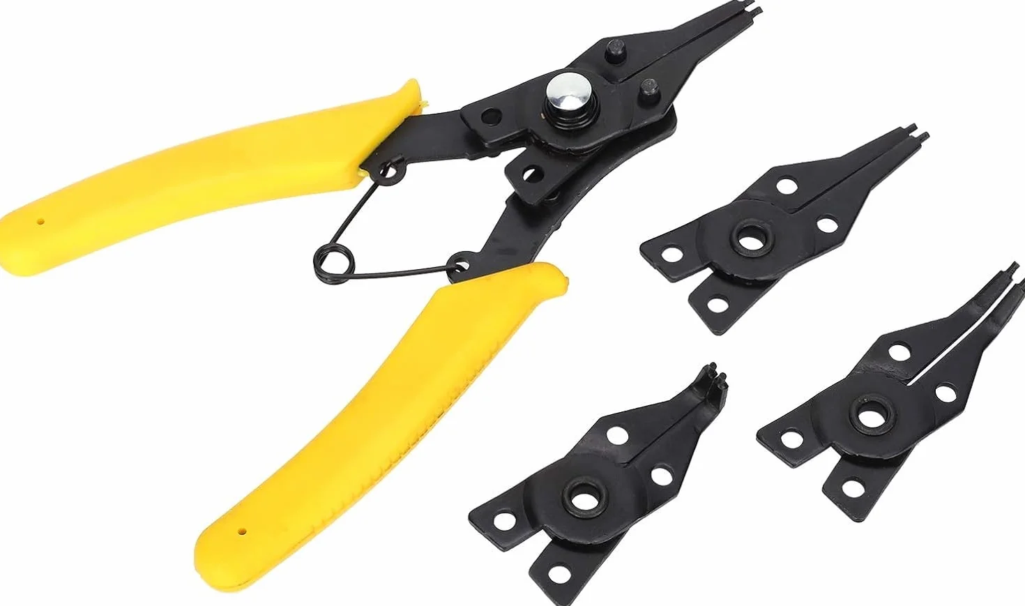 Pinza per Anelli Elastici Seeger 4 in 1 Professionale Acciaio al Carbonio Punte Intercambiabili Interni Esterni