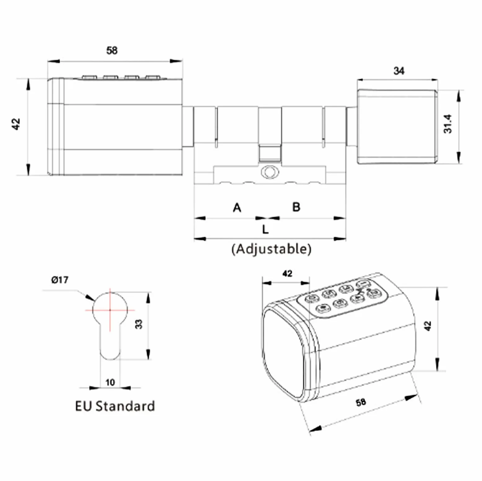 Serratura elettronica per porta, serratura intelligente con app, codice digitale, chiave e chiave, Smart Lock, lunghezza del cilindro regolabile, per porte da 35-45 mm