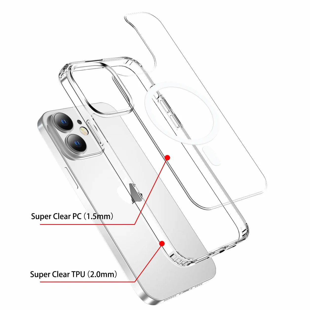 tigratigro Cover Magnetica per iPhone 12/12 Pro, Compatibile con MagSafe Ricarica Wireless, Anti Ingiallimento, Antiurto di Grado Militare, Custodia magnetica, Retro Antigraffio Trasparente