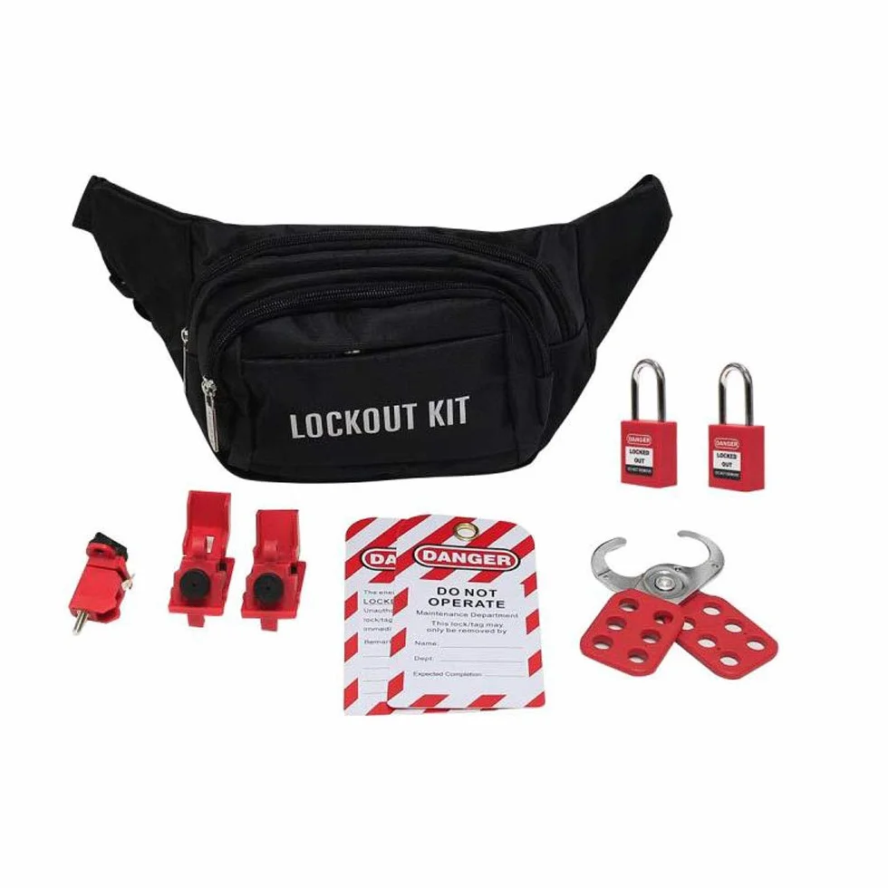 POFET Lockout Tagout Kit per interruttori e valvole con 2 tag, 1 lucchetto, 3 blocco interruttore, 2 lucchetto sicurezza, 1 borsa