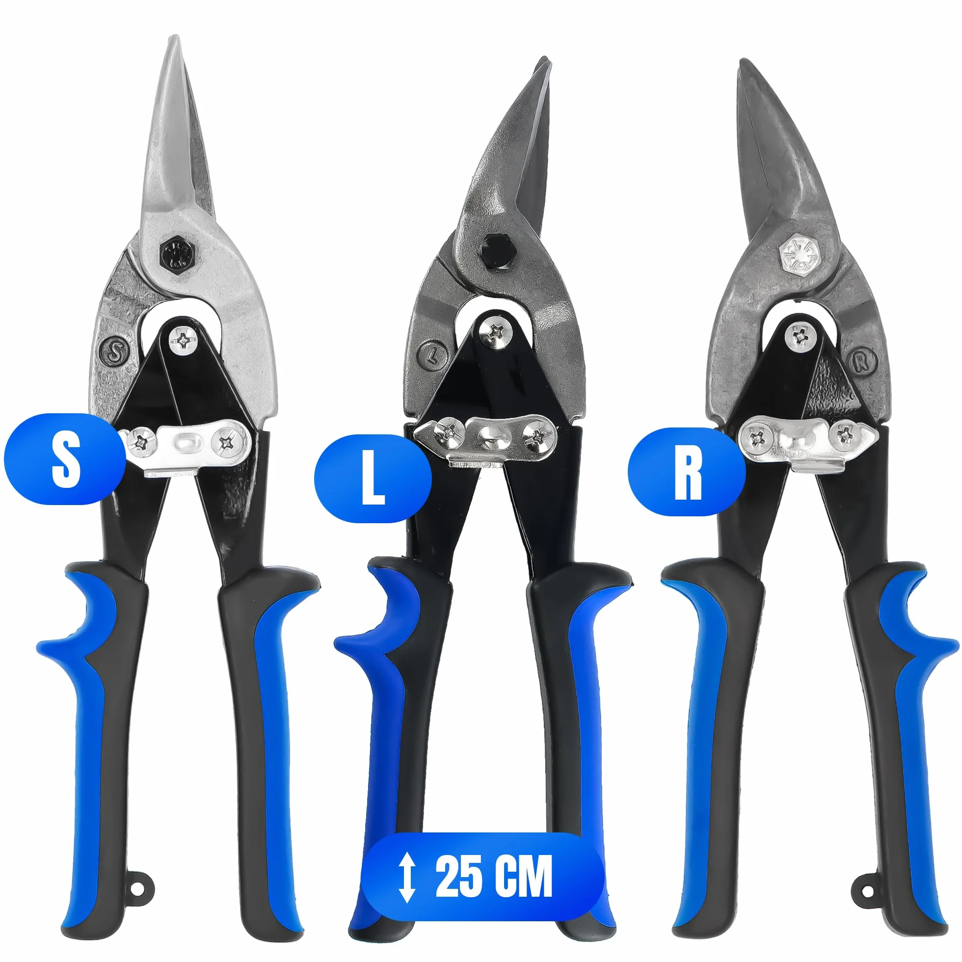 Cesoie Lamiera Metallo 10'' Taglio Sinistra Destra Dritto Pieghevoli Impiegno Gravoso Set 3x