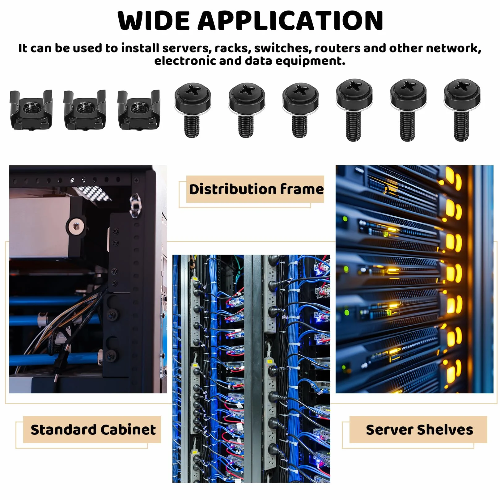 Set di 110 dadi a gabbia M6 per armadi di rete e server, con fascette nero