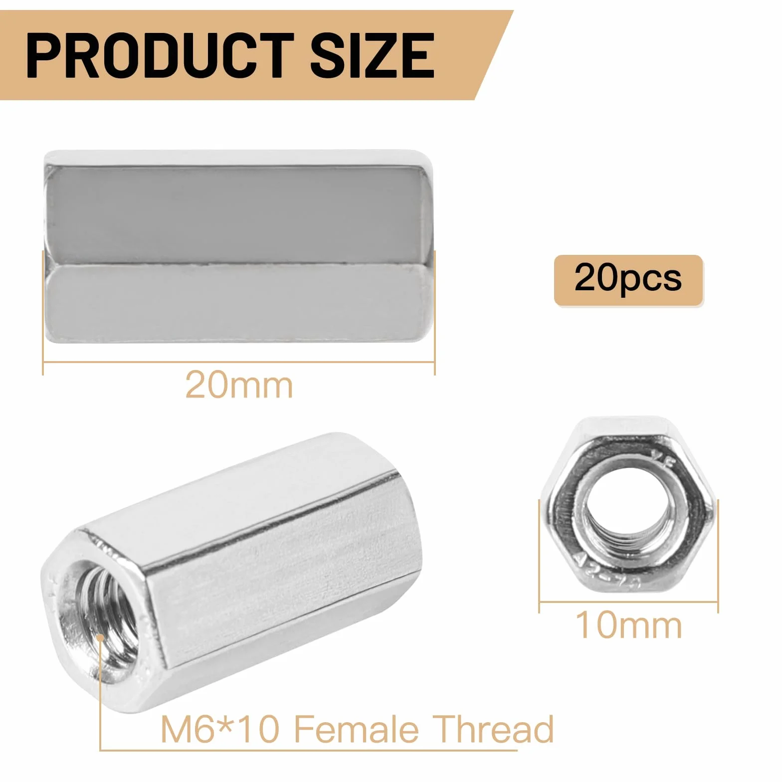 LALAGO Dadi di Collegamento Lunghi M6 x 20mm Acciaio Inox A2 V2A