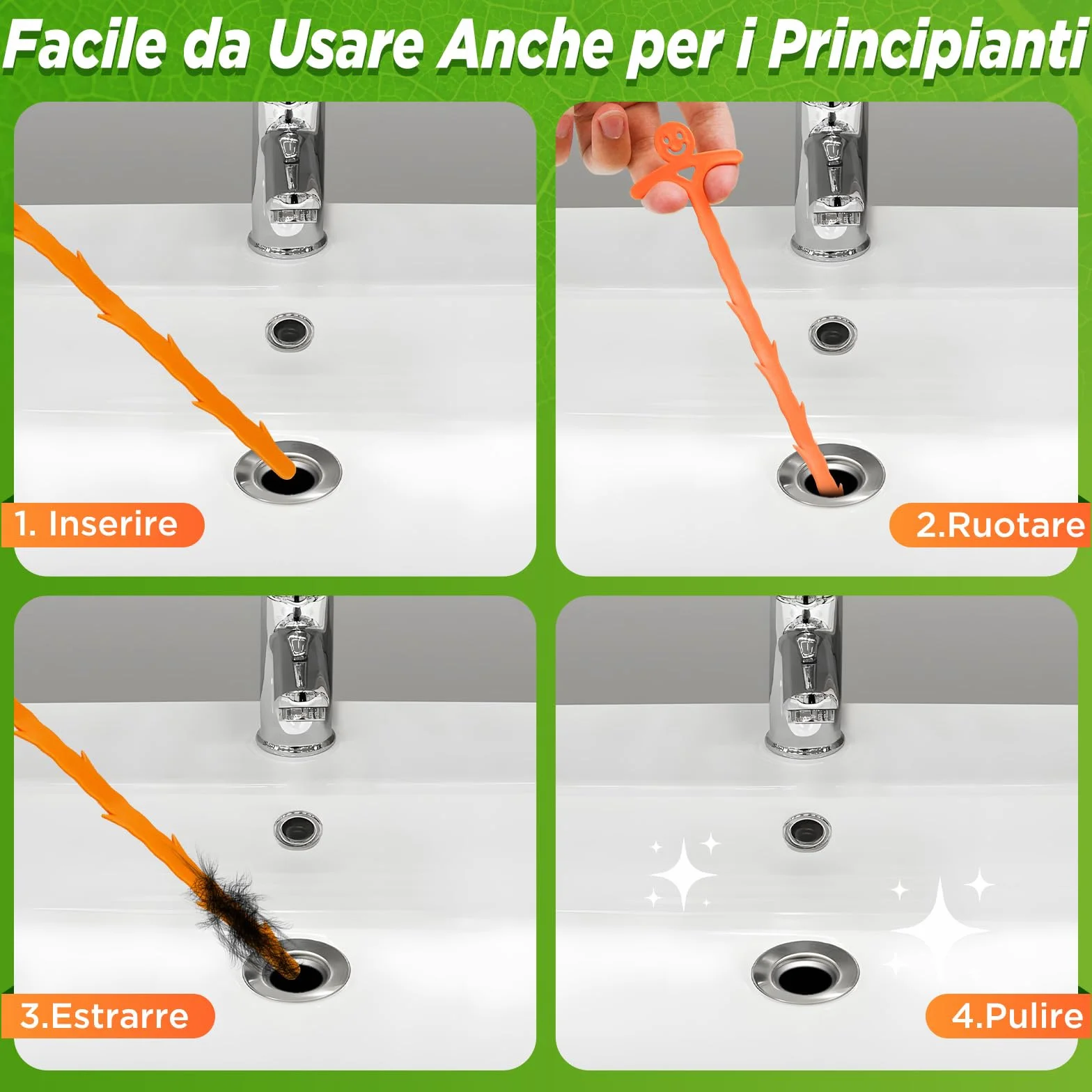 Forlivese 5 Pack Spirale di pulizia dello scarico 20 Pollici bastoncini teneri riutilizzabile