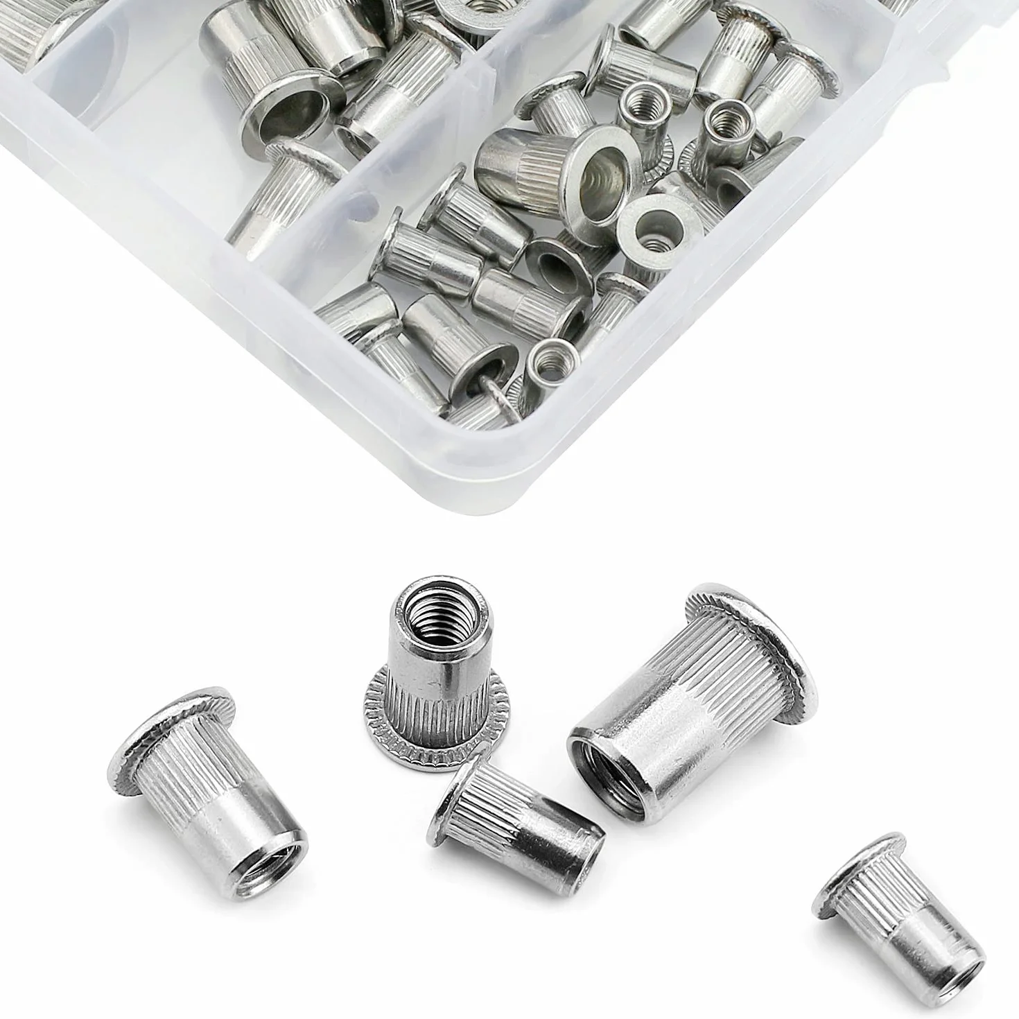 Dado Rivetto In Alluminio Testa Piatta Inserto Filettato Assortimento Kit M3 M4 M5 M6 M8 M10