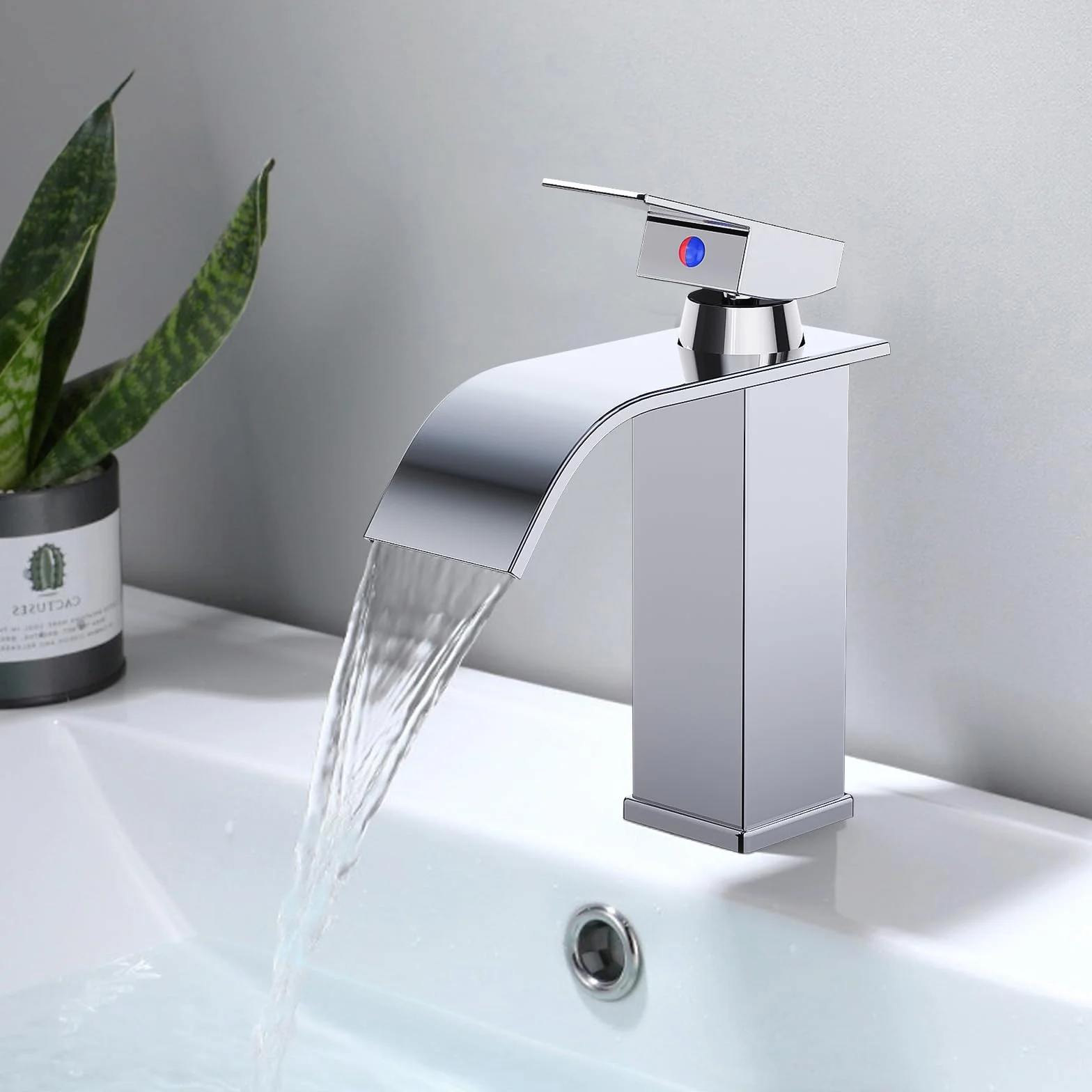 Rubinetto Bagno Lavabo a Cascata,Miscelatore Lavabo Bagno,Miscelatore per bagno in ottone e acciaio inox, cromato (incl. tubo da 60 cm)