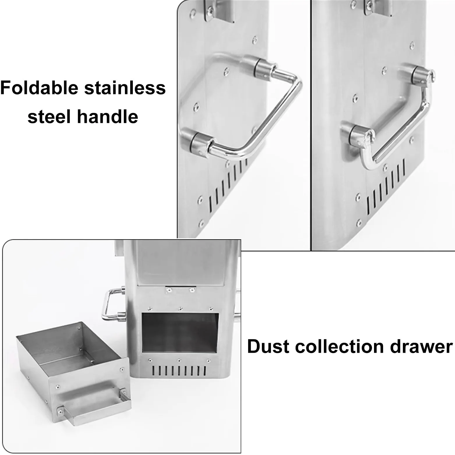 Stufa a Legna Piccola Realizzato in Acciaio Inox 201 Portapentole Rimovibile Mini Stufa a Legna da Campeggio con Cassetto Raccogli-cenere Adatto per Campeggio e Cucina