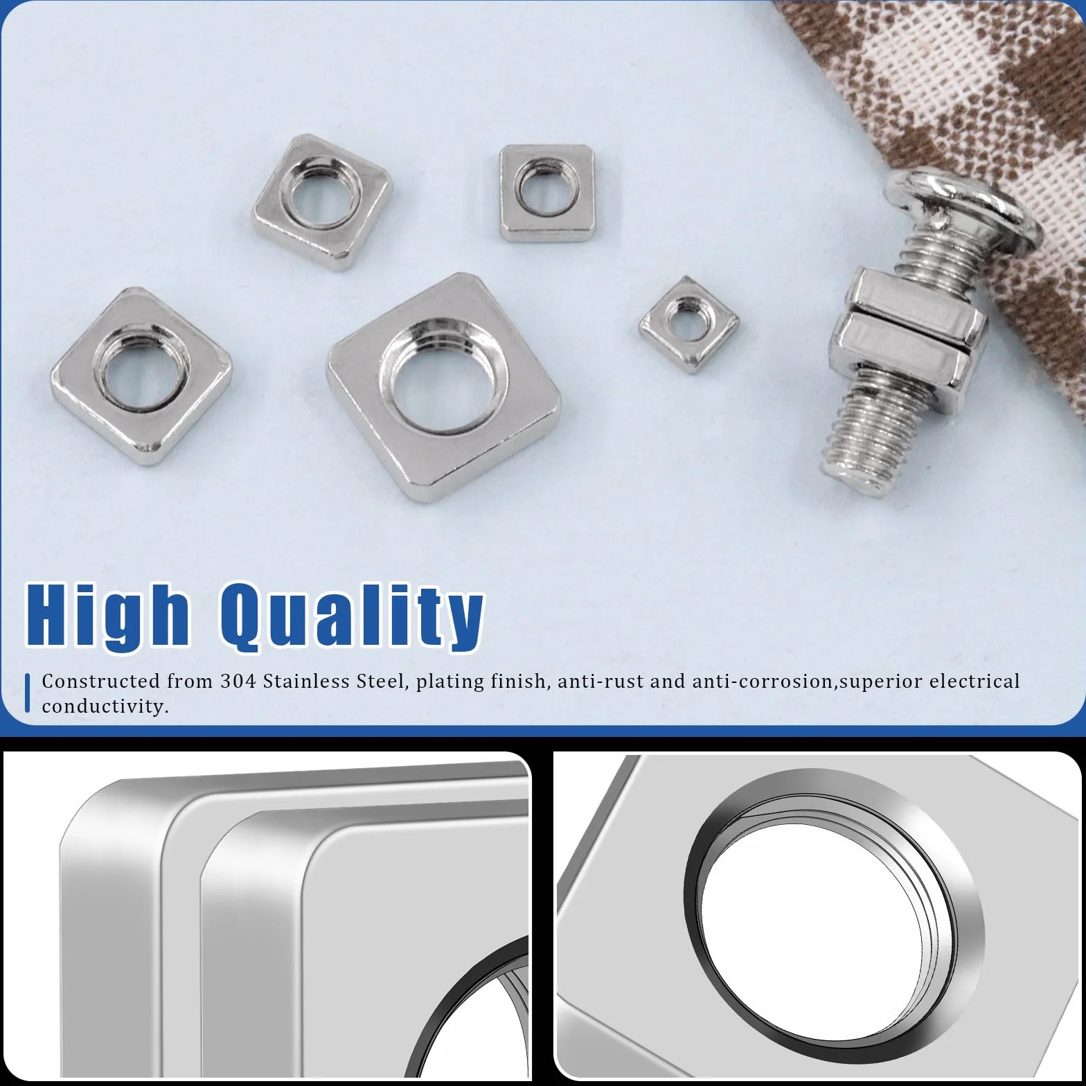Set di 90 dadi quadrati in acciaio al carbonio e inox M3 M4 M5 M6 M8 kit assortimento