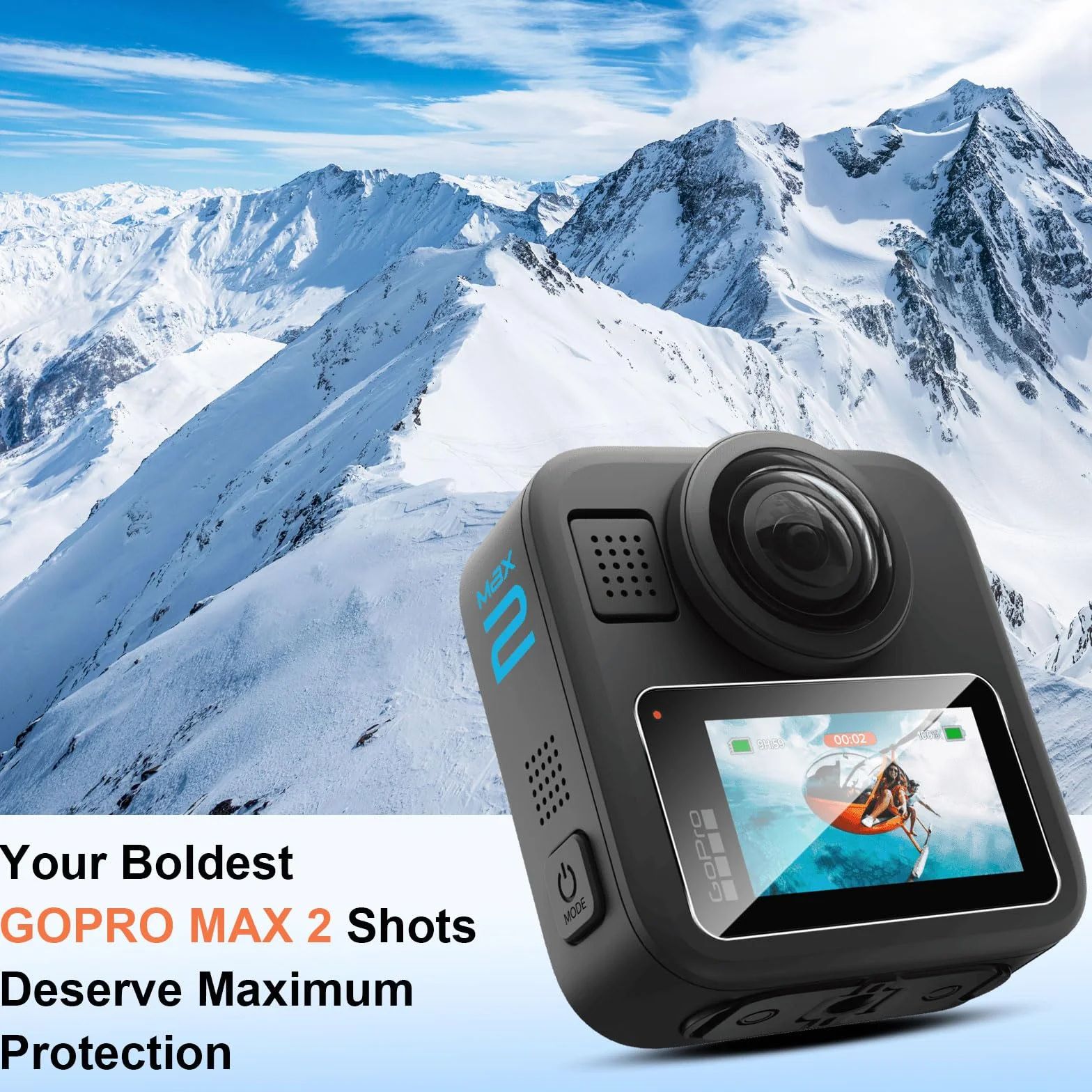 QULLOO Pellicola Protettiva per GoPro MAX 2, 2 Pezzi HD Vetro Temperato Durezza 9H Anti-graffio Schermo Protezione