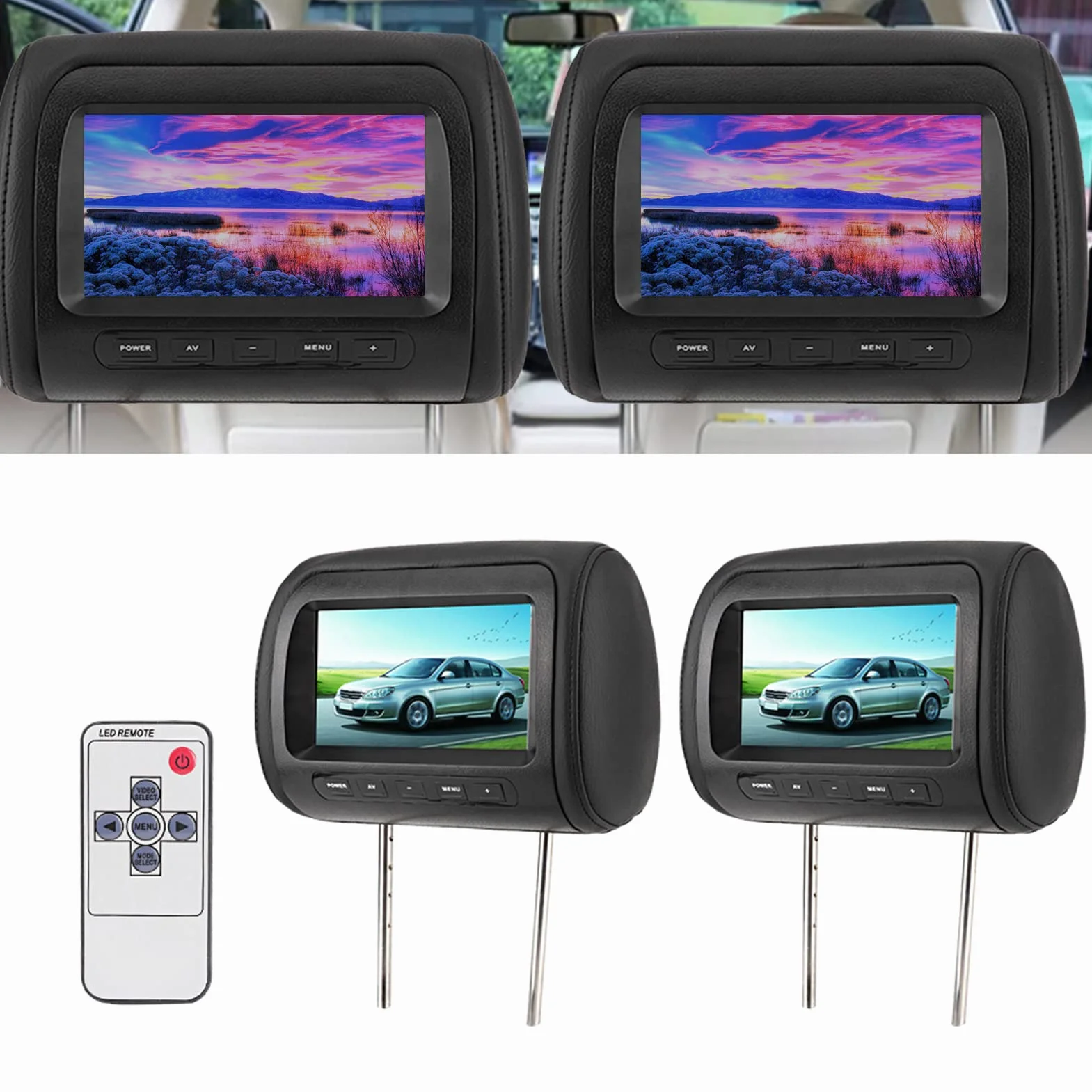 Display Per Poggiatesta Wireless da 2 Pezzi da 7 Pollici, Monitor DVD Per Auto Poggiatesta Regolabile Monitor Video LCD Display MP5 Nero