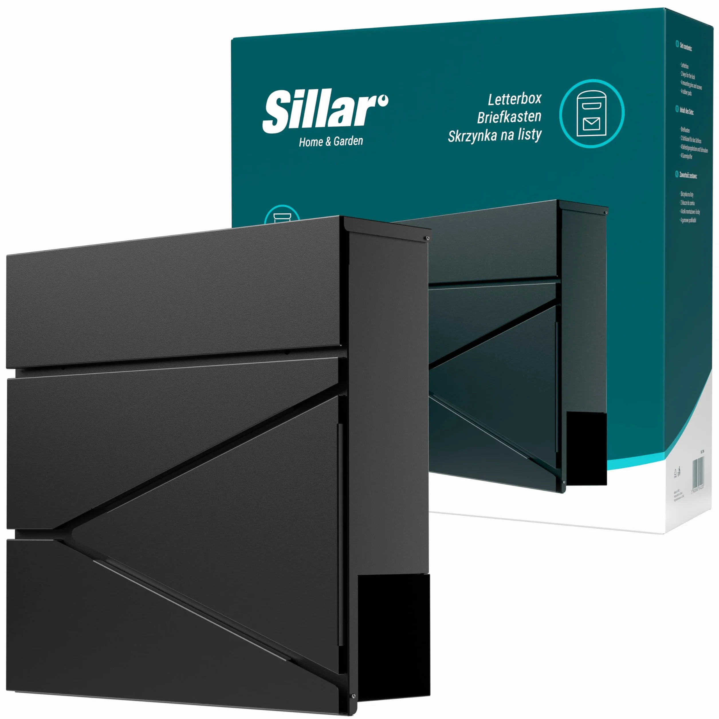 Sillar Cassetta postale da muro acciaio zincato resistente agli agenti atmosferici UV 37×10,5×37 cm antracite 2 chiavi