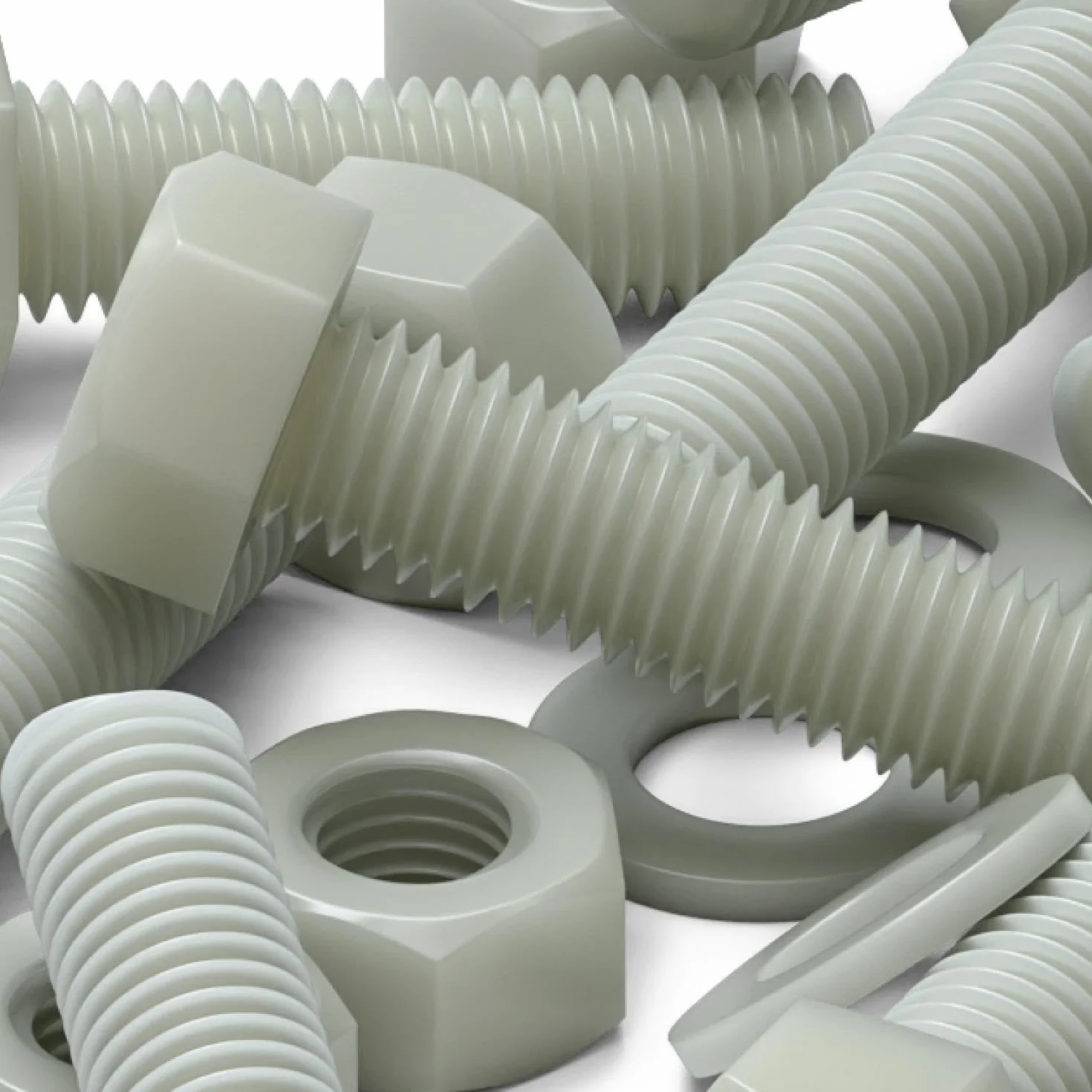 Viti M8 x 30mm Testa Esagonale in Super Nylon Rinforzato con Vetro, Dadi e Rondelle in Plastica