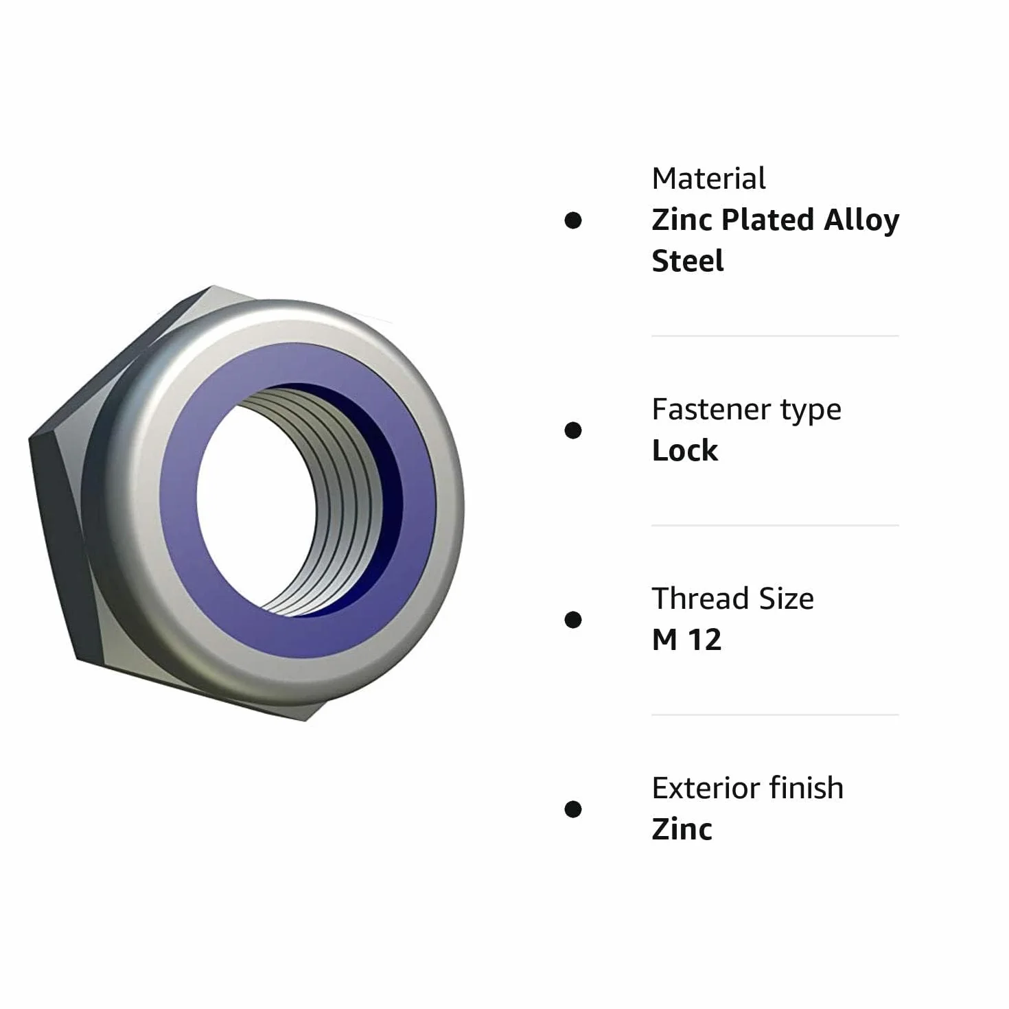 Dado Flangiato Di Bloccaggio ISO 10511 DIN 985 M12 Acciaio Legato Zincato Autobloccante Con Nylon (5 Pezzi)