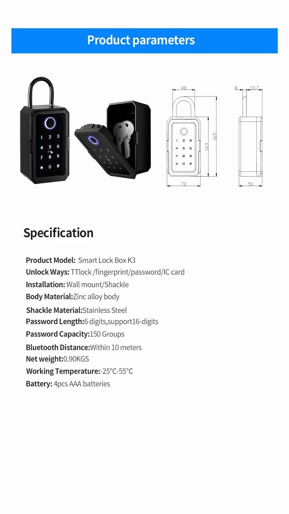 Cassaforte, cassaforte per la casa, Tuya Key Safe Ttlock Impronta Digitale Cilindro Digitale App Accesso Remoto Cassetta Di Sicurezza Montata A Parete per denaro, gioielli, documenti