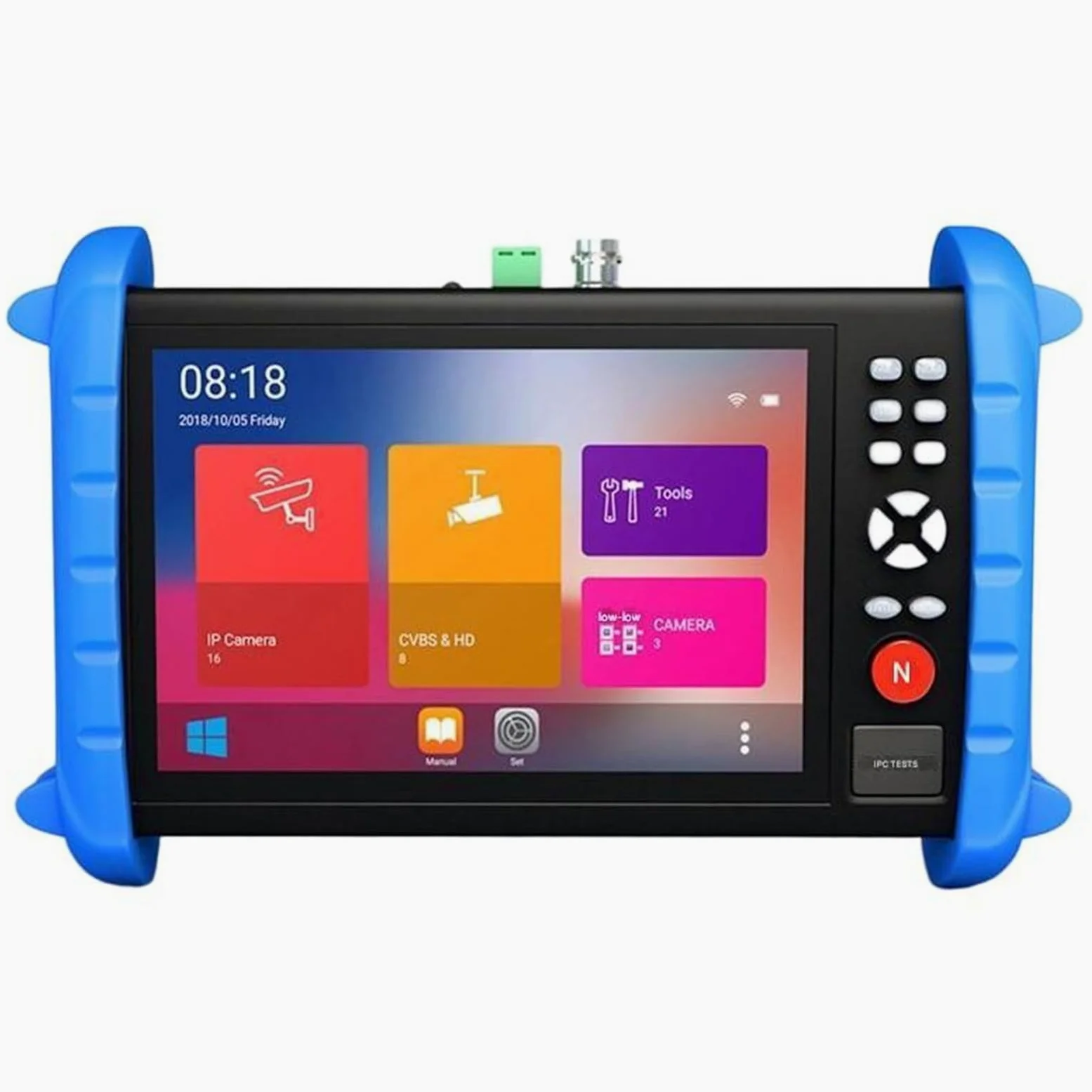 Tester per analizzatori CCTV Tester for telecamere IP IPCXS-ACHT 5 in 1 Test video di rete/analogico/coassiale AHD/CVI/TVI Uscita HDMI con touch screen/display LCD