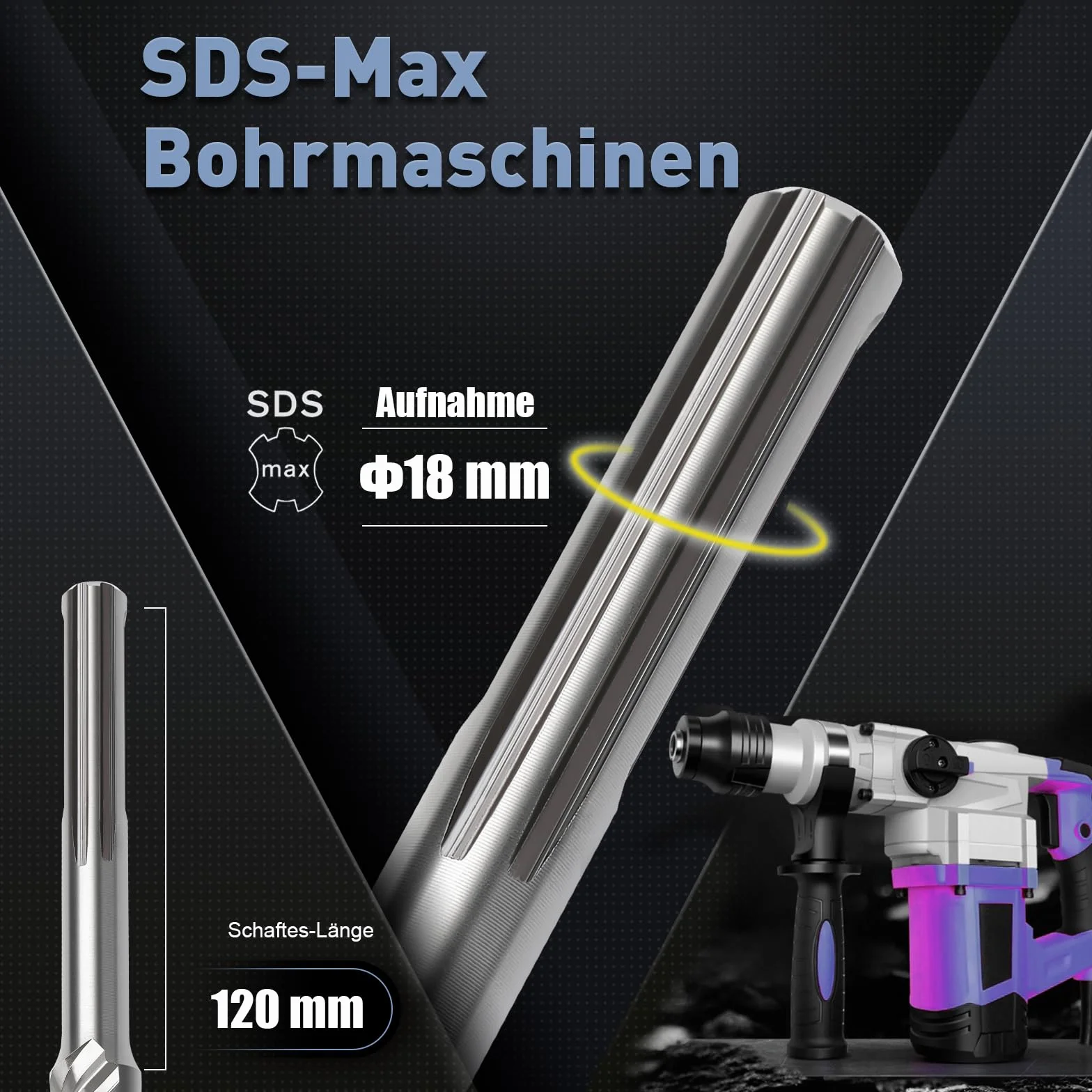 Punta SDS Max a doppia elica con 4 taglienti in carburo di tungsteno 32 x 260 mm per calcestruzzo pietra