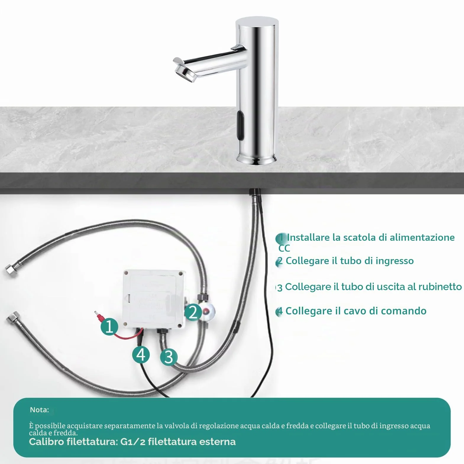 Gugxiom Rubinetto da Bagno Senza Contatto, Sensore Automatico Lavandino, Ottone Massiccio 1 Foro