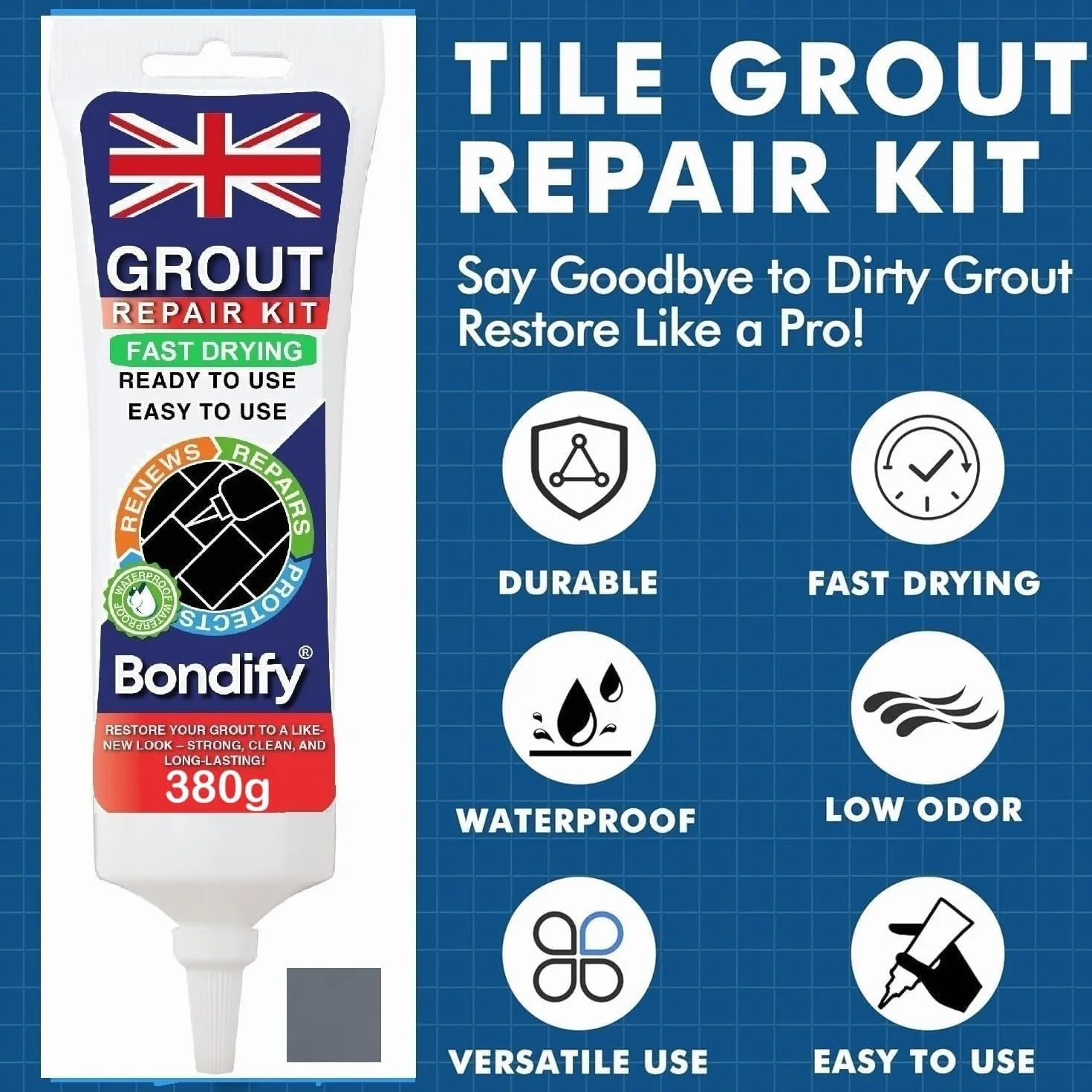 Kit Riparazione Fughe Piastrelle Grigio Scuro 380g ANTI-MUFFA Stucco per Fughe