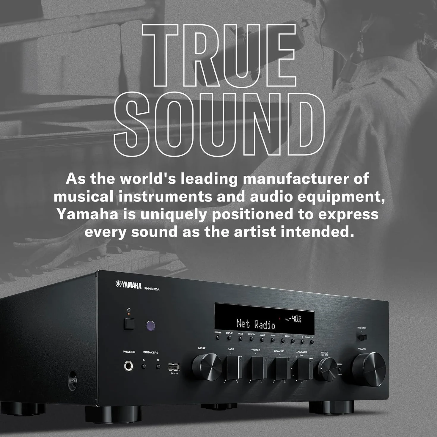 Yamaha R-N600A - Sintoamplificatore di rete Hi-Fi con MusicCast e Streaming Wireless, Audio ad Alta Risoluzione, DAC SABRE, Modalità Pure Direct, Nero
