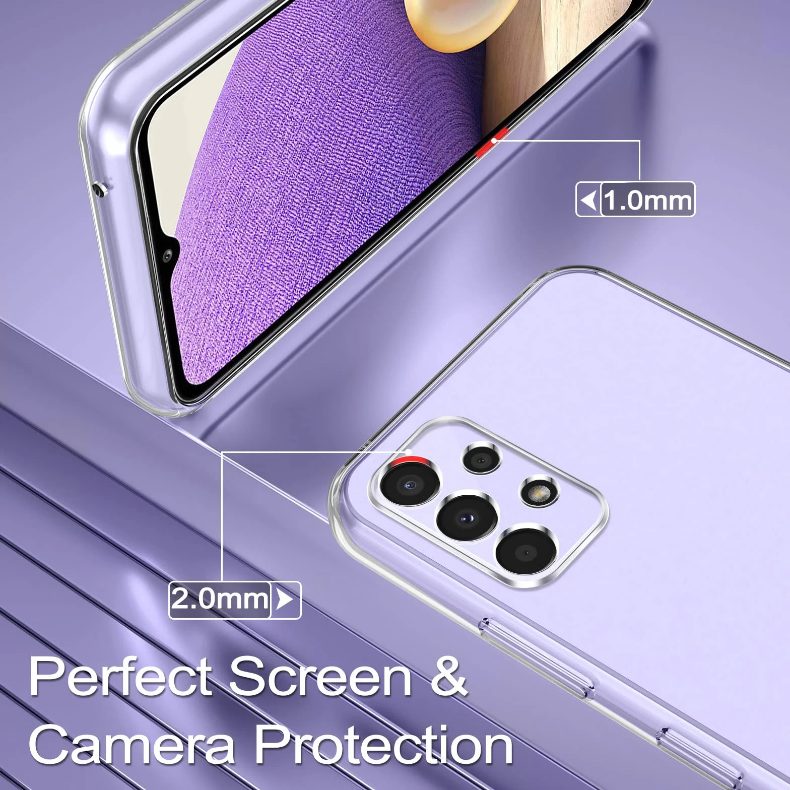 Phoona Cover per Samsung Galaxy A32 4G Custodia con 2 Pezzi Pellicola Vetro Temperato,Ultra Sottile Trasparente Silicone Protettiva Case per Samsung A32 4G Sottile Morbida Antiurto Cover
