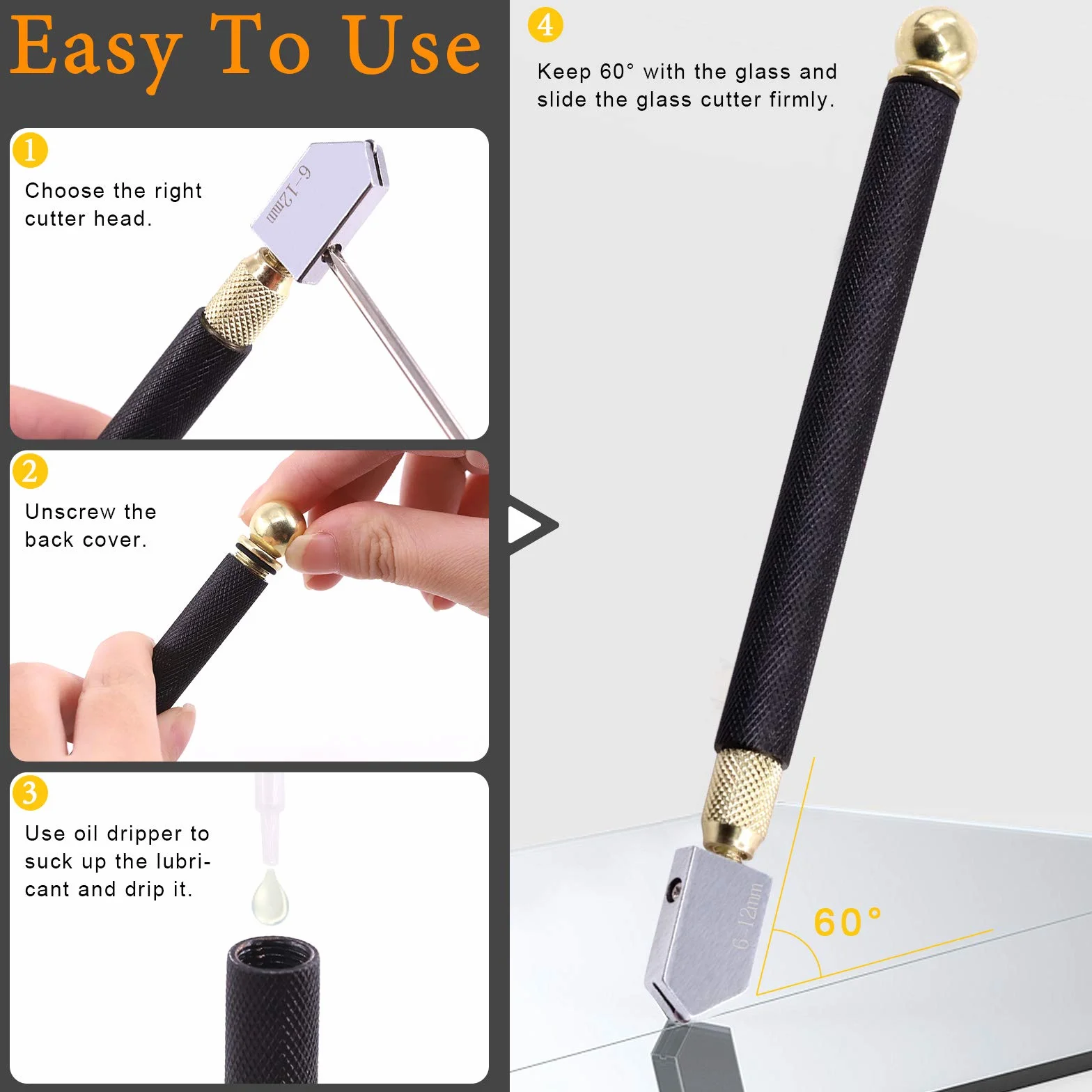 Set di 3 pinze per rottura del vetro e kit di taglierine, utensili da taglio per vetro resistente con punta in gomma, ideali per vetrate, mosaici, fusibili, rotture