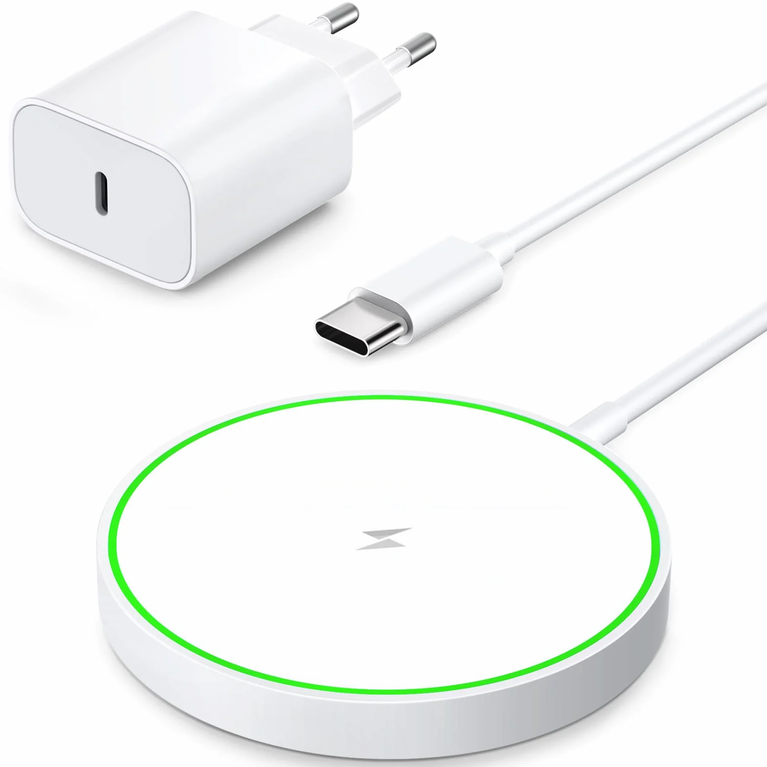 AMSKY Magnetico Caricatore Wireless per iPhone, 15W Rapida Ricarica Wireless per iPhone, Caricabatterie Wireless Charger Compatibile Con Magsafe Apple Airpods, Caricatore per Magsafe, Alimentatore 20W