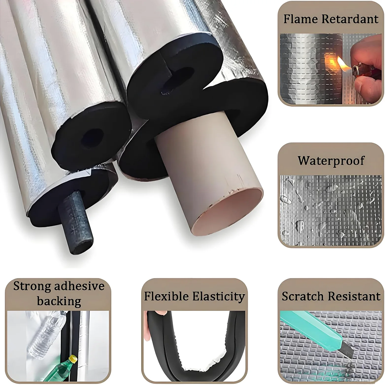 Guaina Isolante In Gomma Tubo Isolante Antigelo Per Esterni Isolante per Tubature Autosigillante Impermeabile Tubi dell'Acqua Calda e Fredda Guaina Isolante per Tubi Condizionatore (ID)133mm x (T)30mm