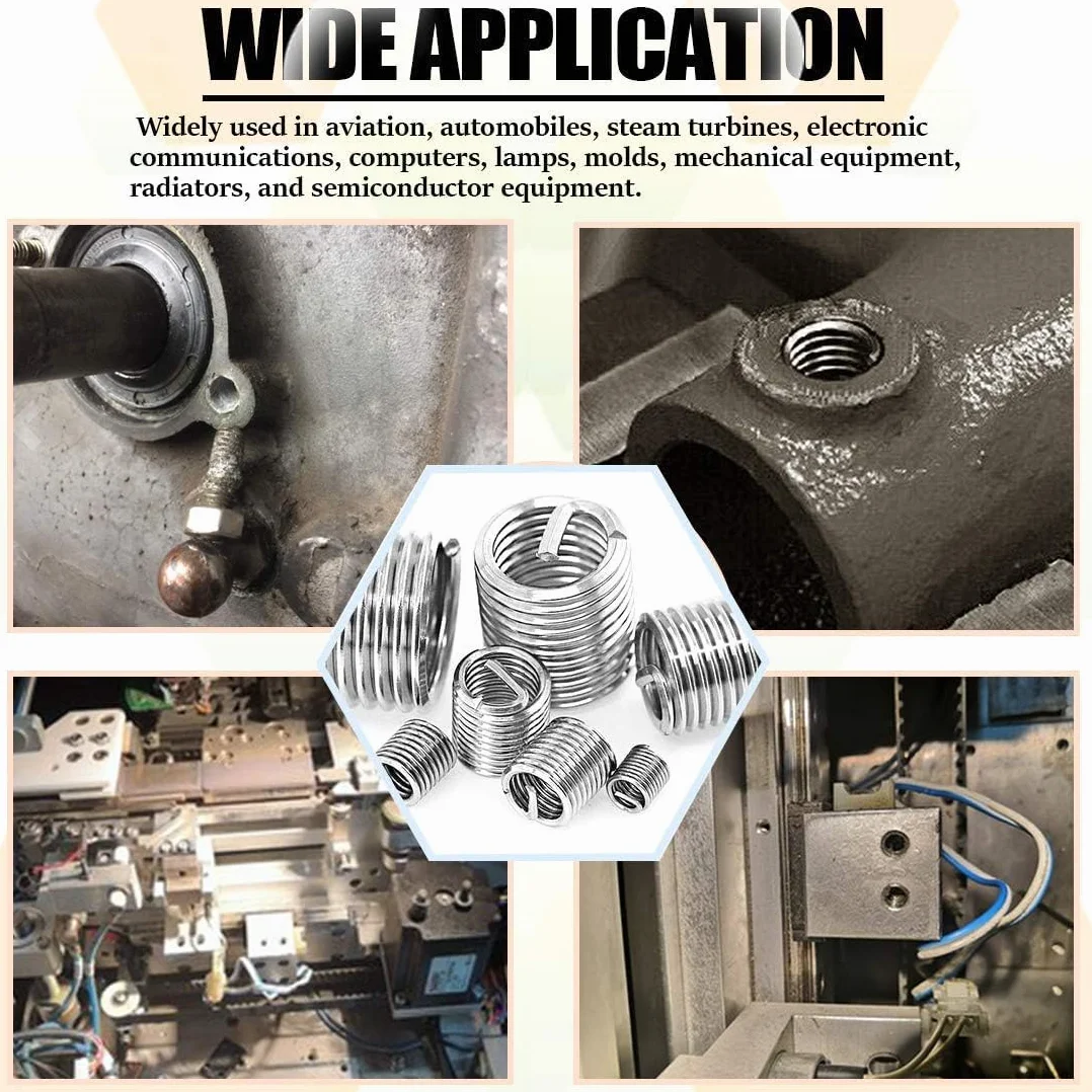 Tyenaza 50 Pezzi Inserto Filettato a Vite, M6 x 1.0 x 3D Inserto Helicoil, Kit di Inserti di Riparazione Metrico Filettato Tipo Elicoil in Acciaio Inox SS304, per Automotive, Turbine a Vapore