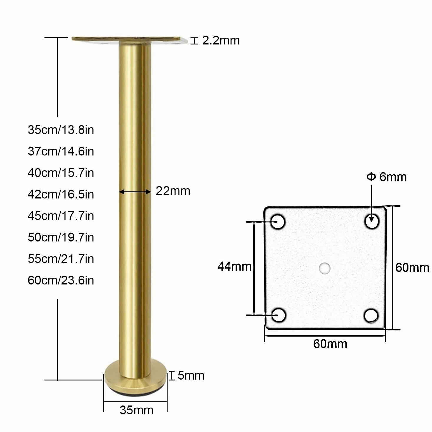 Gambe per mobili Regolabili - 2/4 Pezzi, Gambe per Tavolo in Metallo Moderne, Piedini di Supporto per mobili in Acciaio Inossidabile, per Mobile da Bagno, Mobile TV, oro-42 cm-4 Pezzi