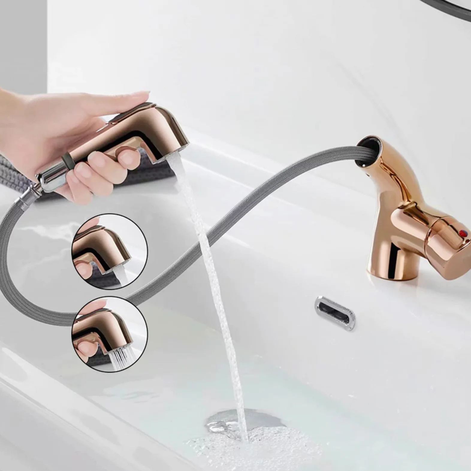 Generico Rubinetto da Bagno Rubinetto per Lavabo da Bagno Rubinetto da Cucina con Doccetta Estraibile Miscelatore per Lavabo Maniglia Singola 2 Getti Acqua Calda E Fredda Oro Rosa