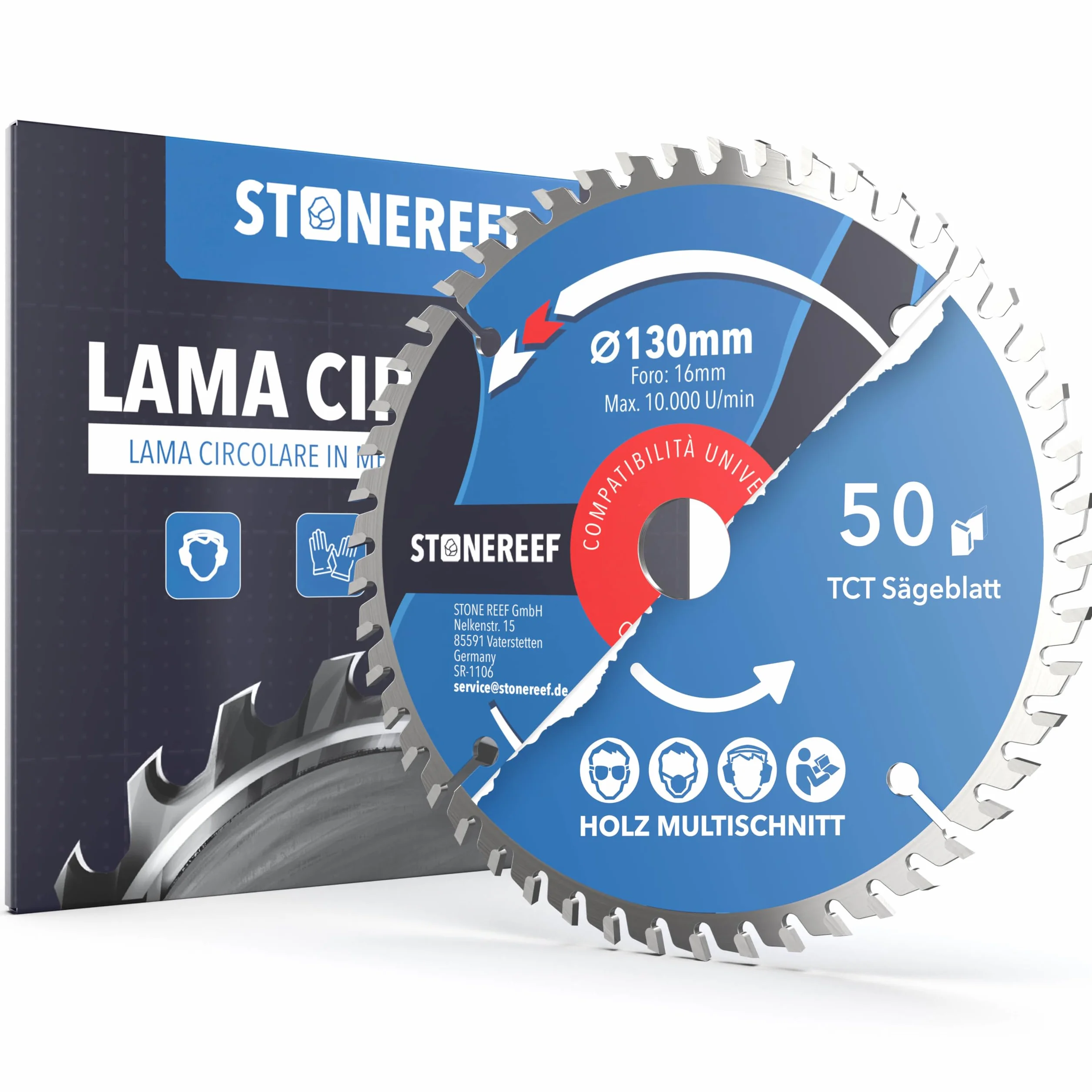 Lama per sega circolare STONE REEF 130 x 16 mm compatibile con Bosch Makita per legno metallo alluminio
