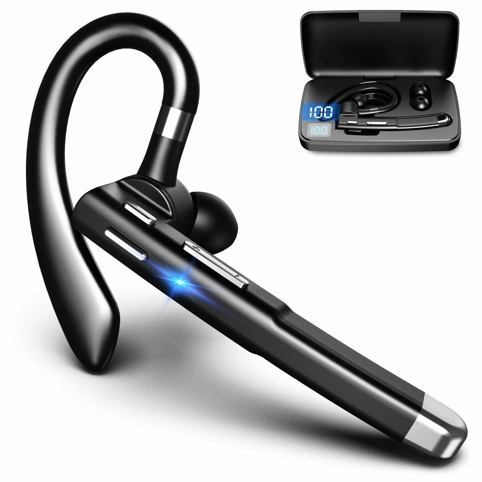 Auricolare Bluetooth Auricolare Vivavoce Girevole a Orecchio Singolo con Custodia di Ricarica per Display della Batteria per la Guida in Ufficio (520 seconda generazione)