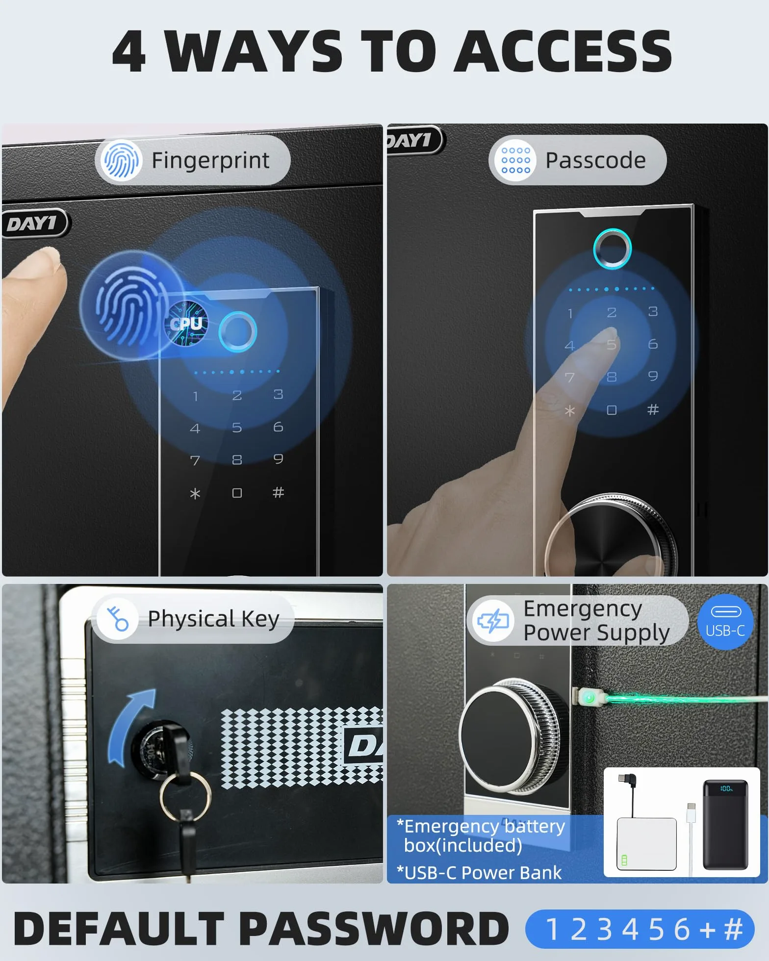 DAYI Cassaforte biometrica per impronte digitali, 3,0 Cu. Ft. Cassaforte domestica con borsa ignifuga, touchpad digitale, cassaforte di sicurezza per denaro, contanti, documenti, doppio sistema di