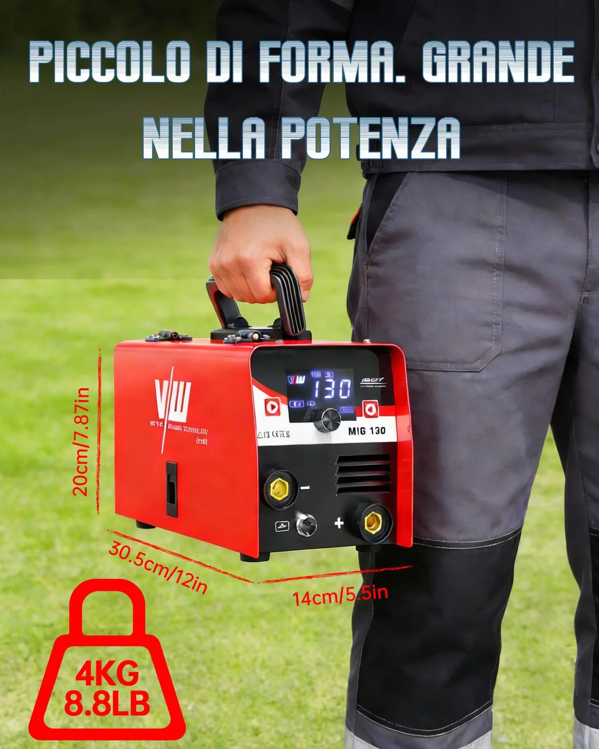VECTOR WELDING MIG 130A Saldatrice a Filo Continuo No Gas 3 in 1 Inverter IGBT con Maschera Auto-Oscurante