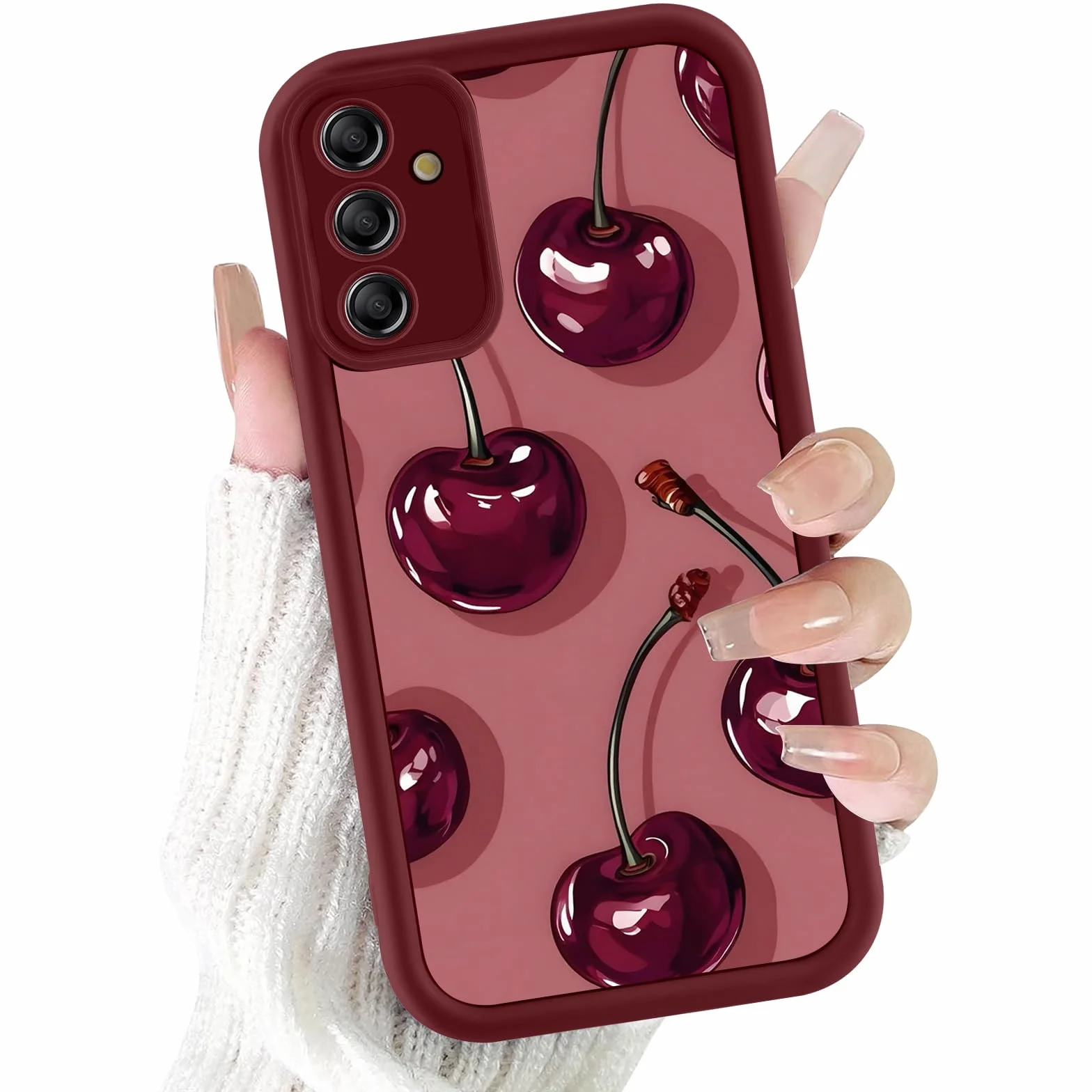 Cover per Samsung Galaxy A16 5G 6,7", Cellulare Rosso Silicone Morbido Custodia per telefono Aesthetic Rosso Ciliegia Motivo Disegno Protezione Fotocamera Antiurto Case per Ragazze Donne