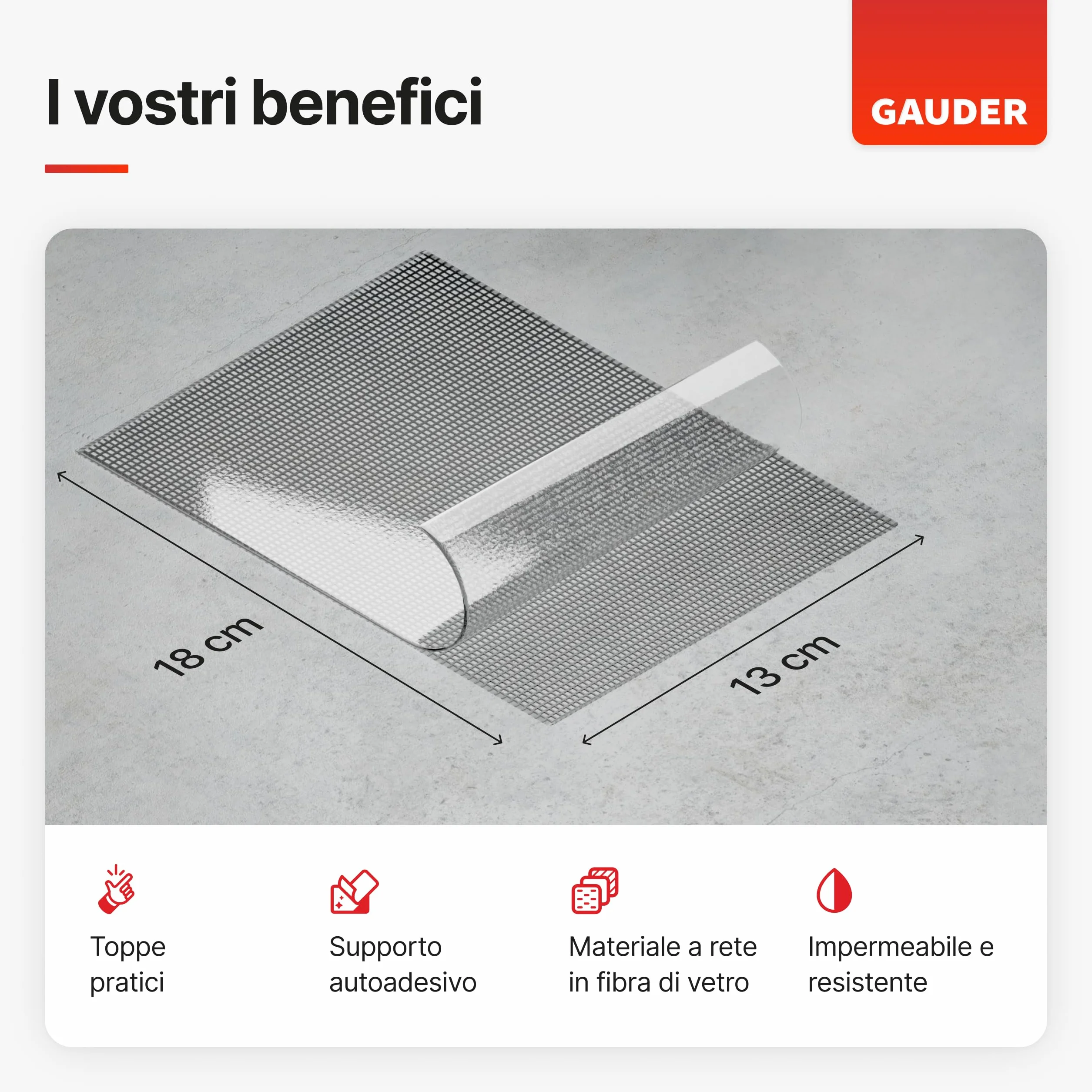 GAUDER Nastro Ripara Zanzariere Autoadesivo Fibra di Vetro 3 Pezzi 130x180 mm
