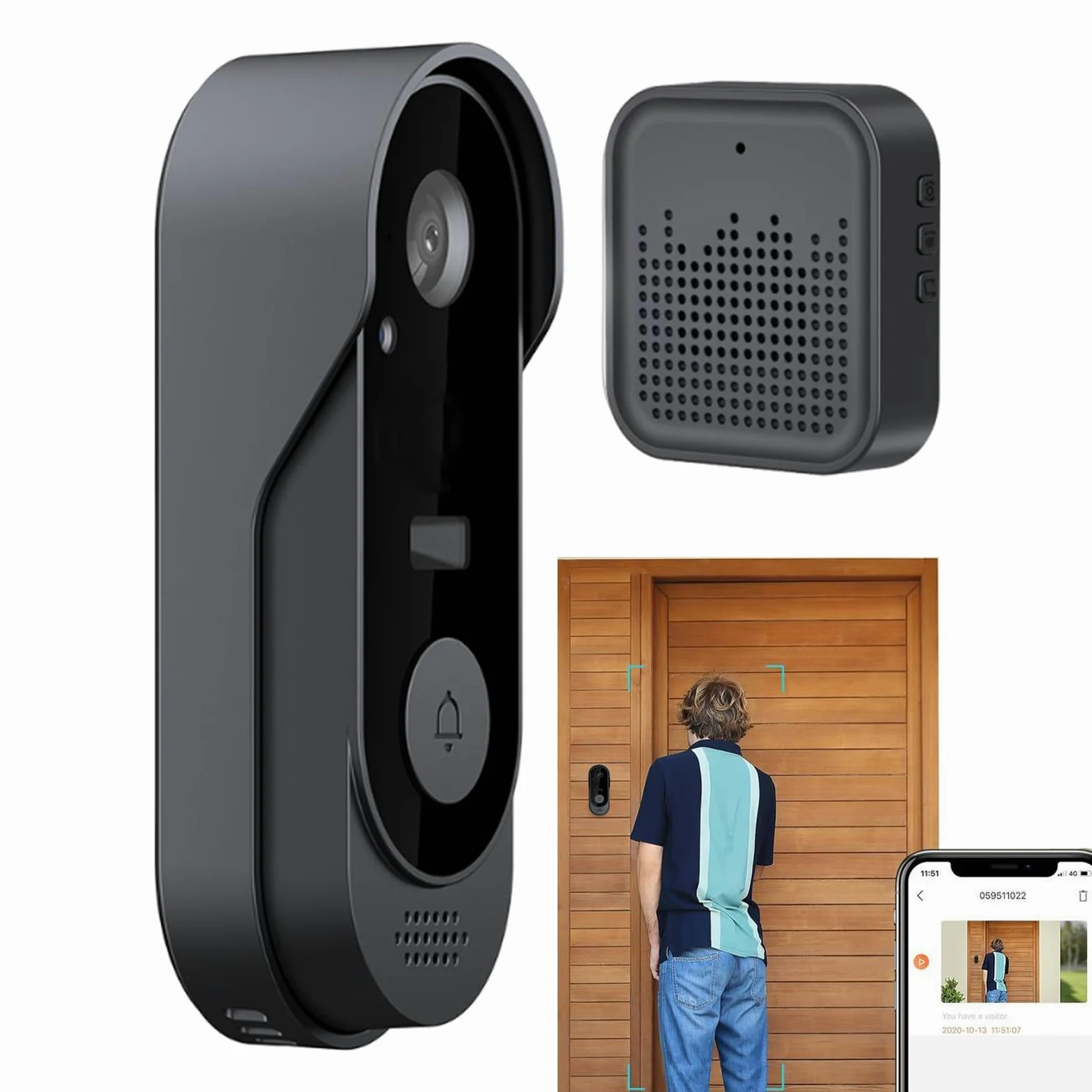 Campanello Wireless con Telecamera Sensore Sicurezza, Monitor, Cloud | Videocitofono di Sicurezza Avvisi Visitatori Notturni Casa, Porta Ingresso, Esterno