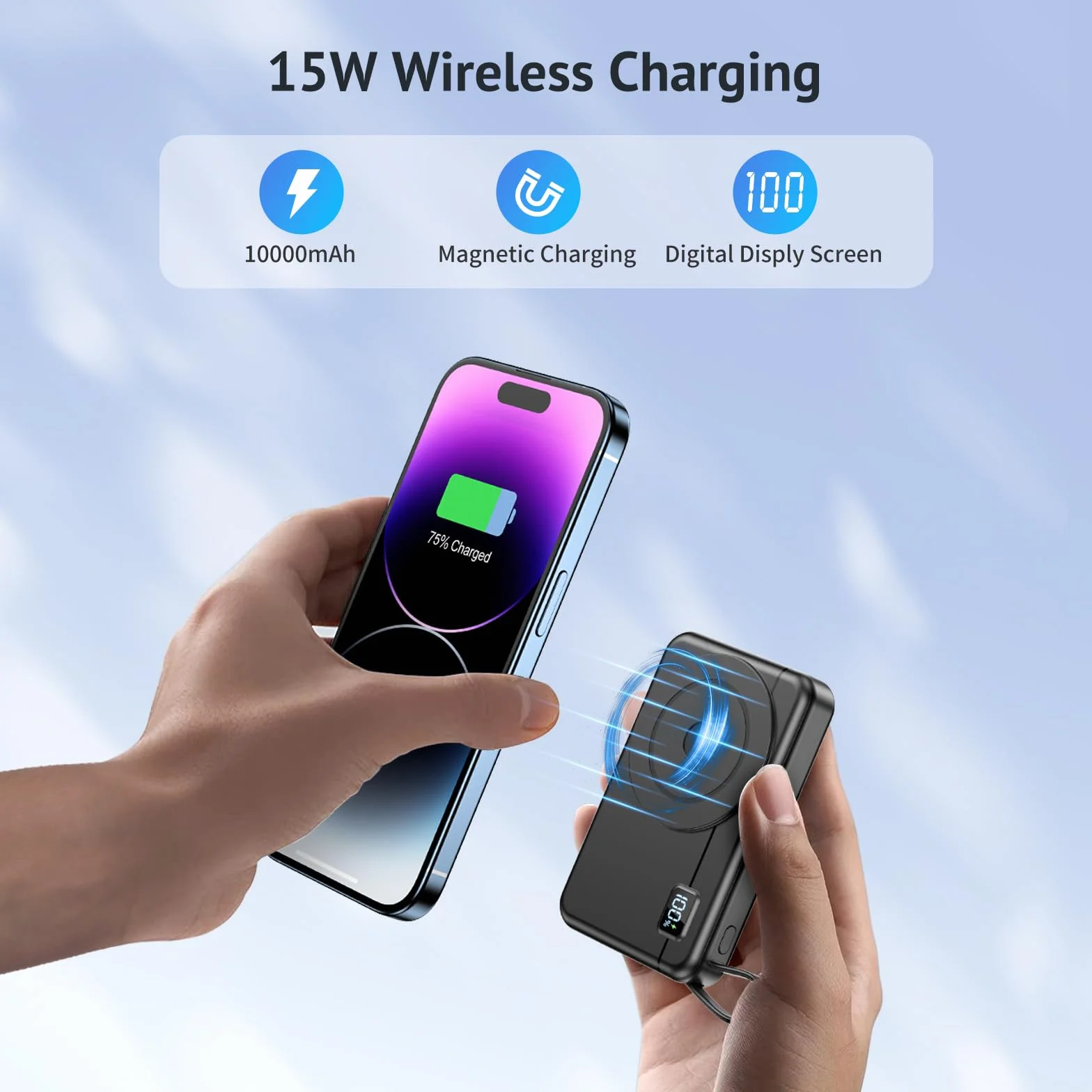 Magnetic Power Bank – Compatible with iPhone 16 15 14 13 Series Wireless Charger 10000 mAh Portable Powerbank Battery Pack Quick Charger External Battery con ingresso e uscita di tipo C, display a LED