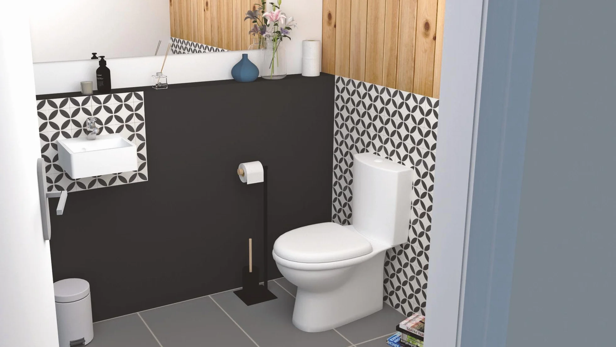 ONDEÉ Pack WC CLAIN uscita orizzontale vaso bassa profondità 39cm ceramica bianca coperchio chiusura rallentata scarico 3/6L alimentazione laterale reversibile