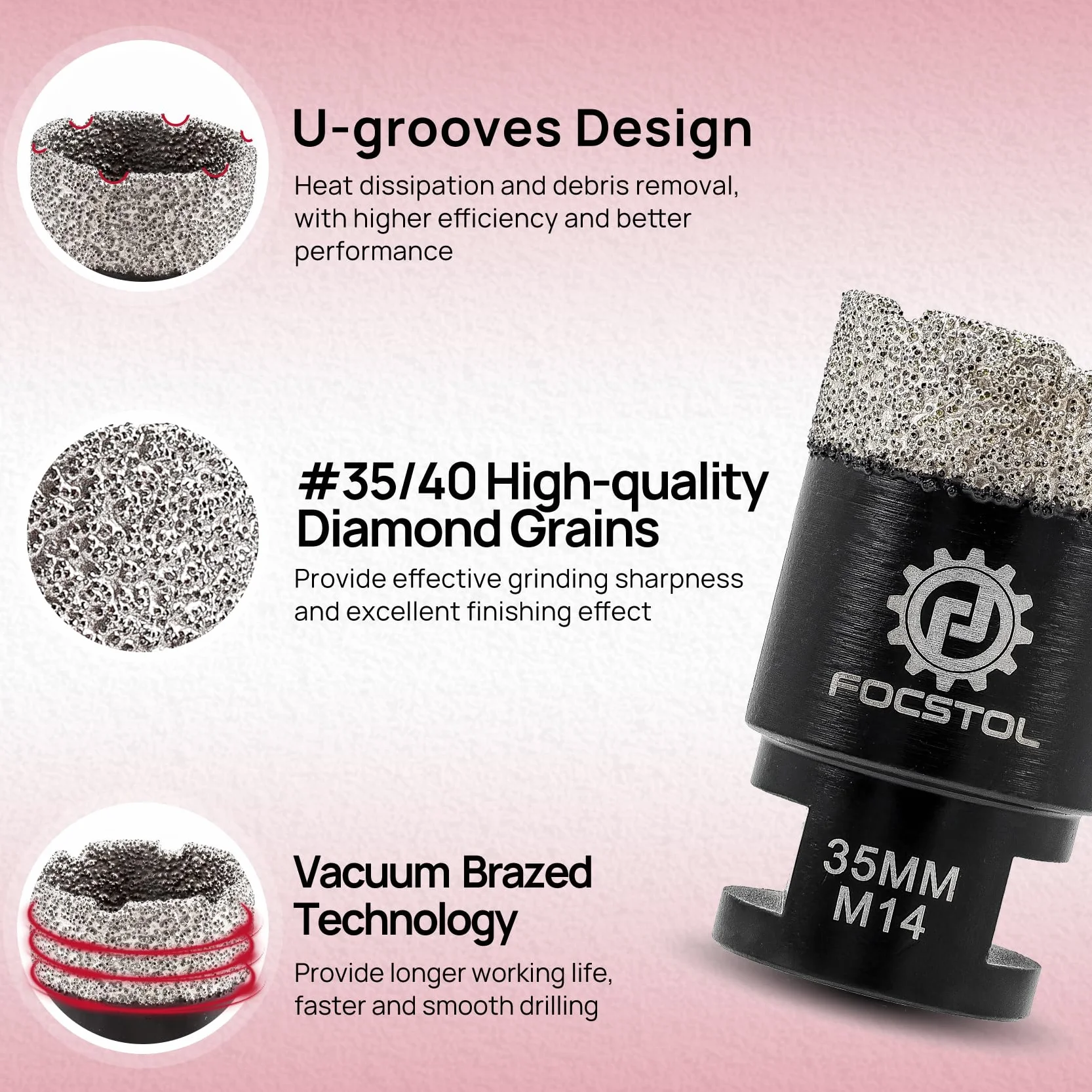 Punte per Trapano Diamantate 35mm Sega a Tazza Diamantata M14 Porcellana Ceramica Marmo Granito Quarzo