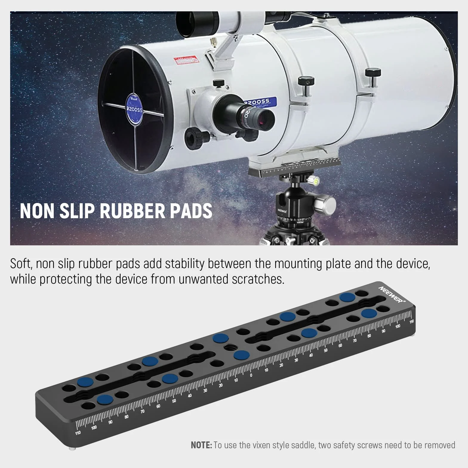 NEEWER 230mm Barra di Guida Piastra a Coda di Rondine Stile Vixen, Piastra di Montaggio in Metallo Sella con M6 1/4" 3/8" Vite per Telescopio Adattatore OTA Equatoriale Treppiede Astrofotografia,QR003